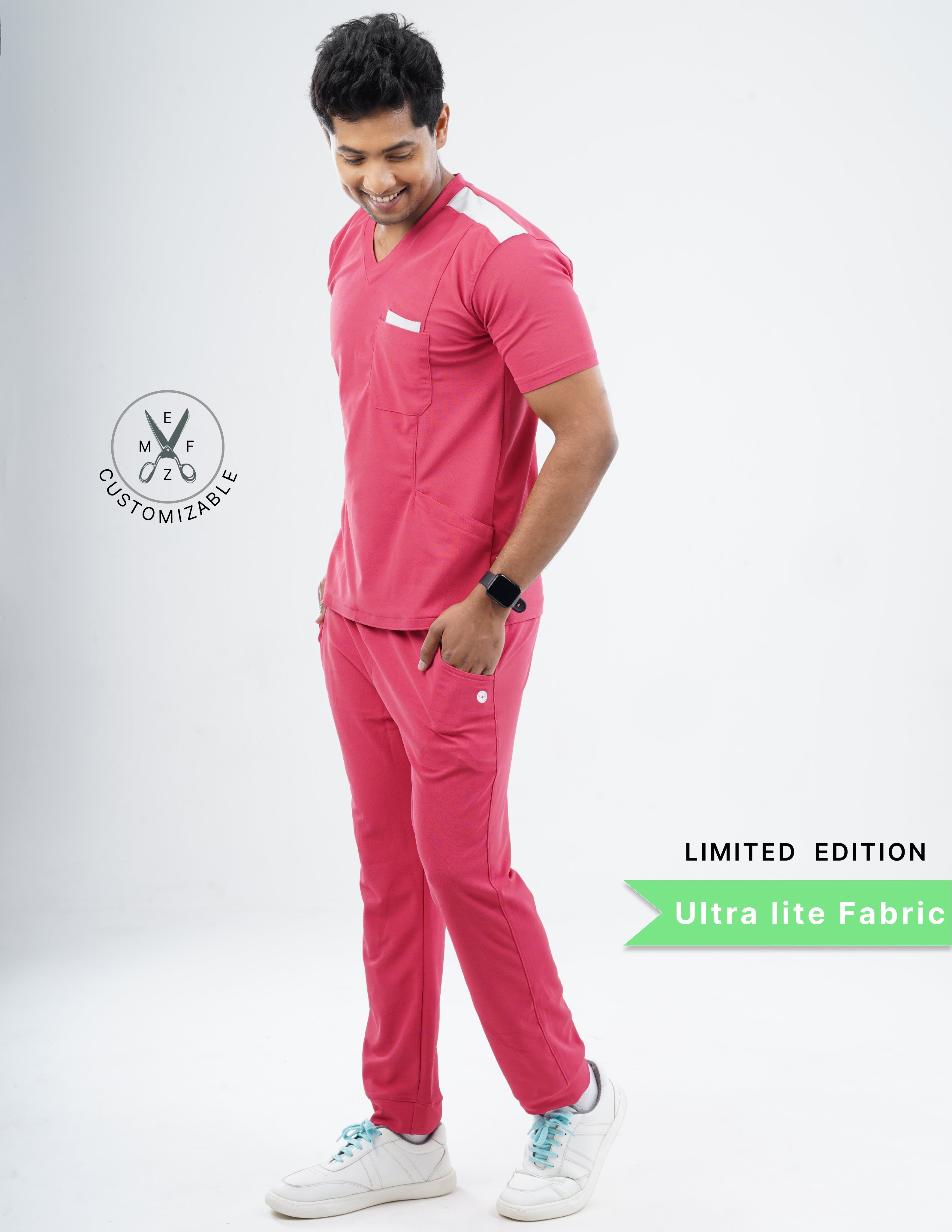 MELANGE PINK - LIMITED EDITION  V Neck / Jogger Pant / 2 way Stretch (MaleFullset) MKZ208