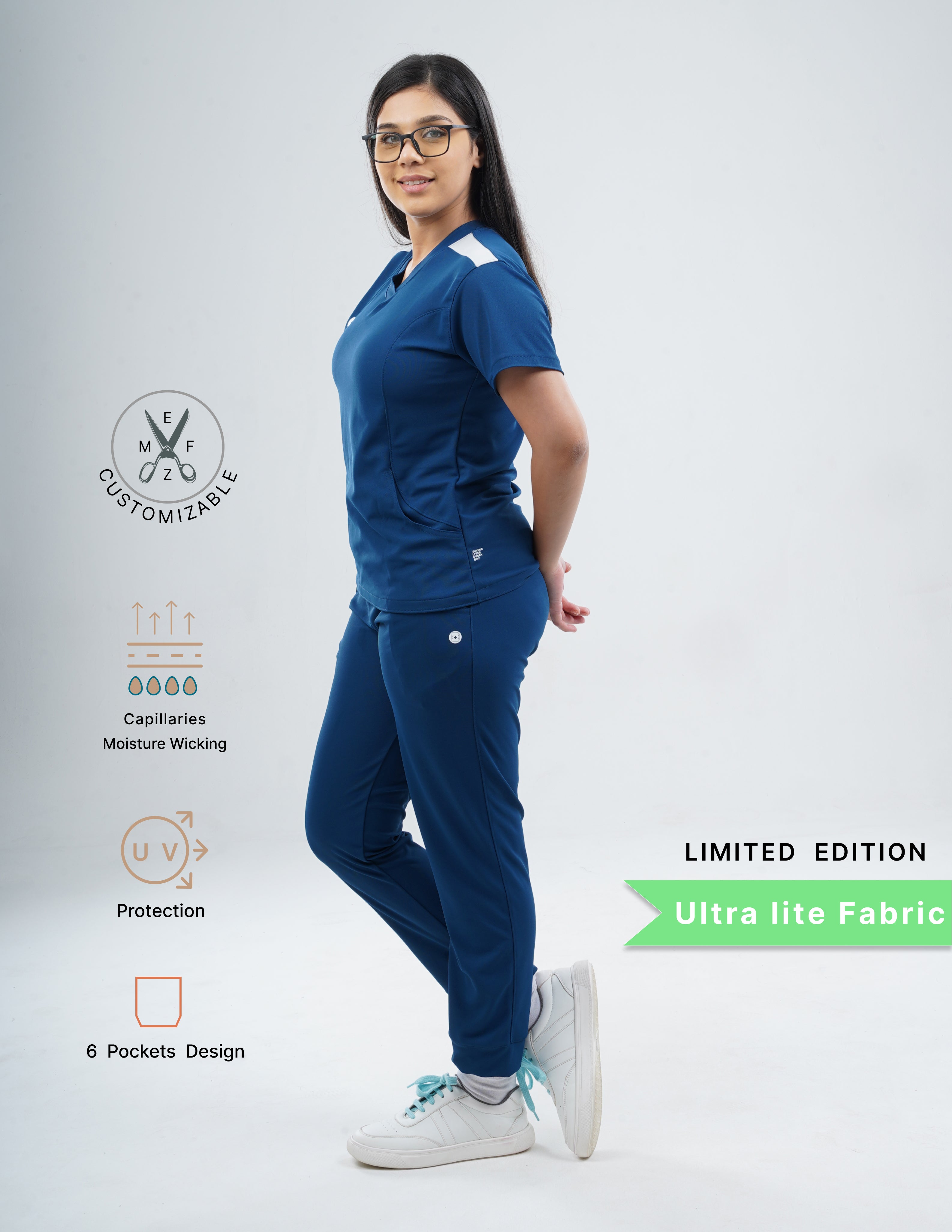 COSMIC BLUE - LIMITED EDITION  V Neck / Jogger Pant / 2 way Stretch (FemaleFullset) MKZ57