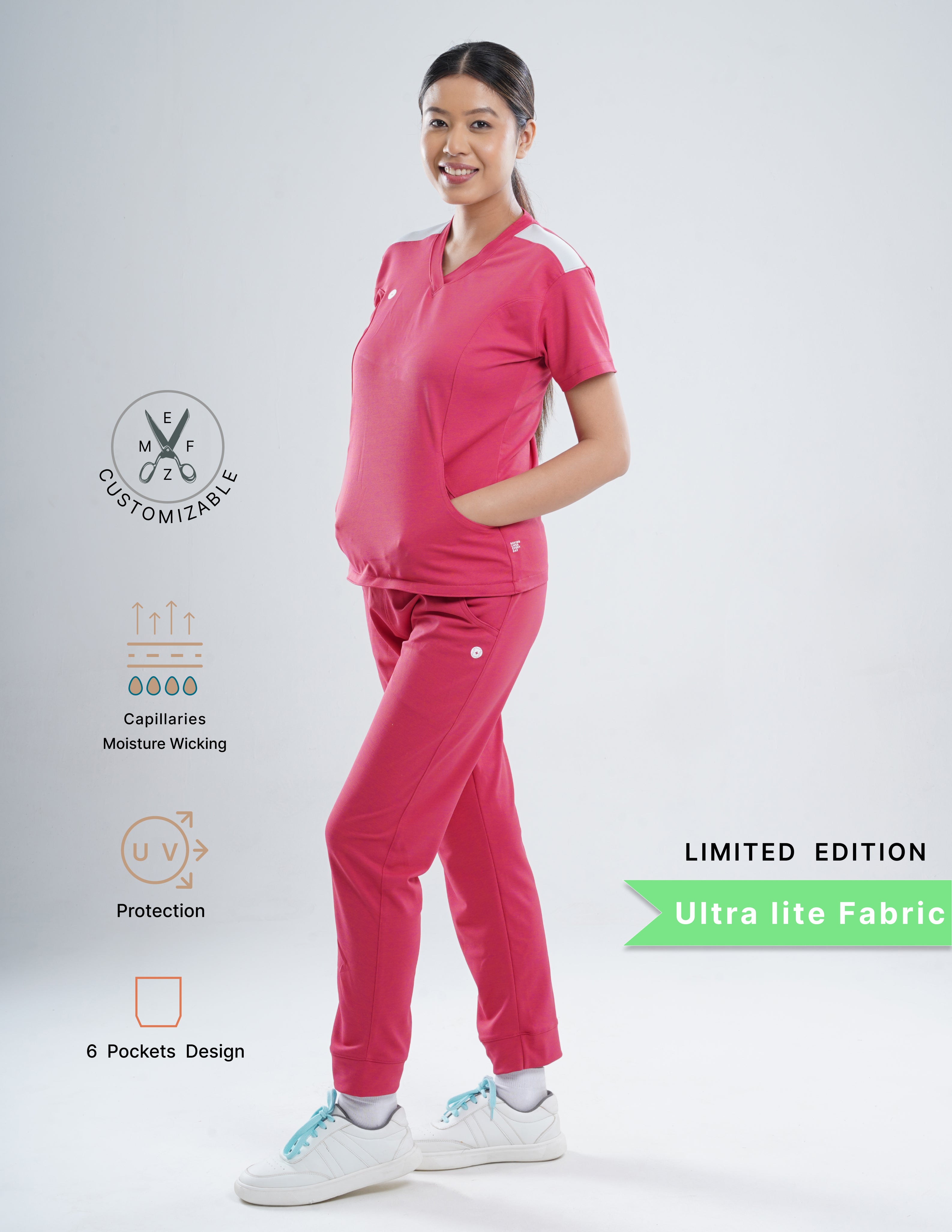 MELANGE PINK - LIMITED EDITION  V Neck / Jogger Pant / 2 way Stretch (FemaleFullset) MKZ81