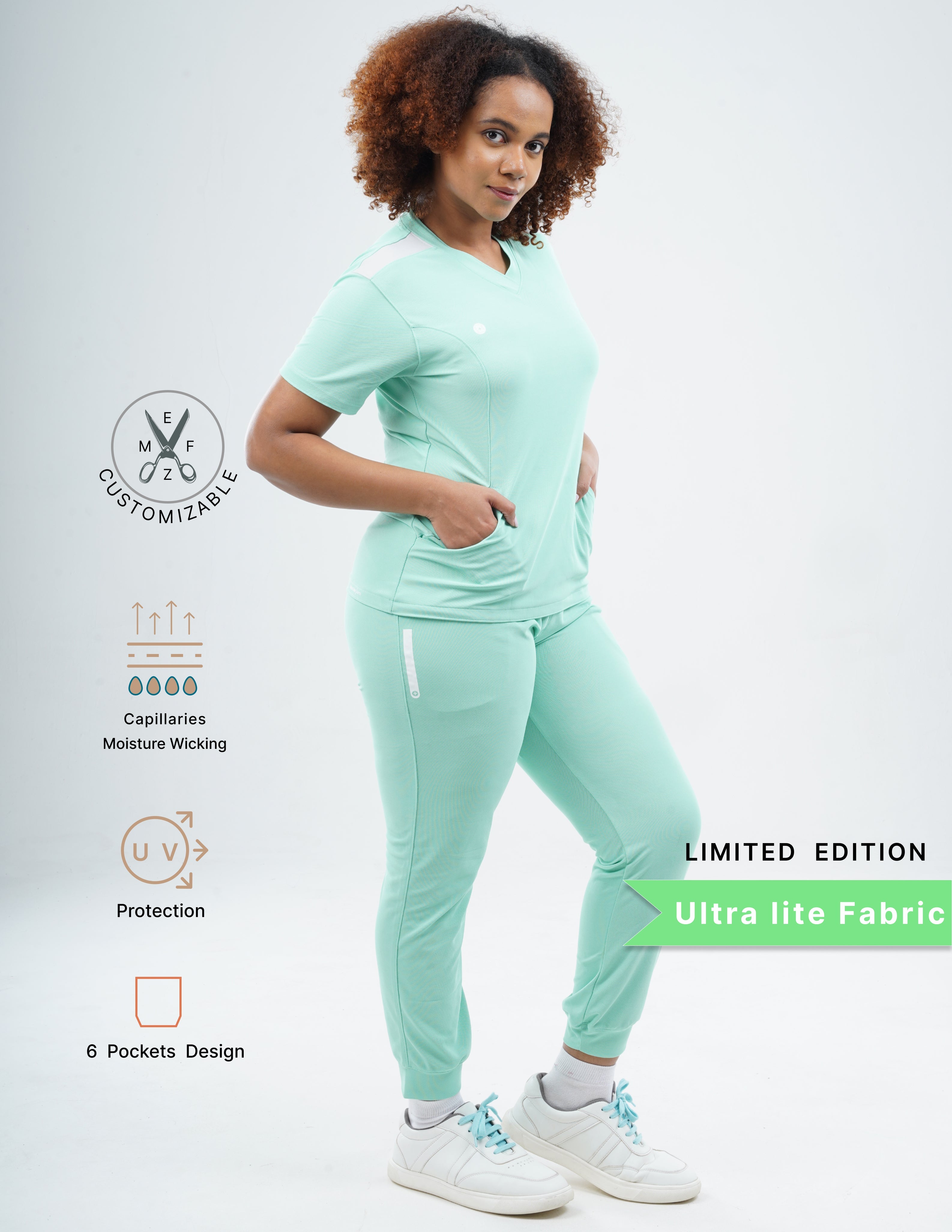 FROSTED MINT  V Neck / Jogger Pant / 2 way Stretch (FemaleFullset) MKZ117