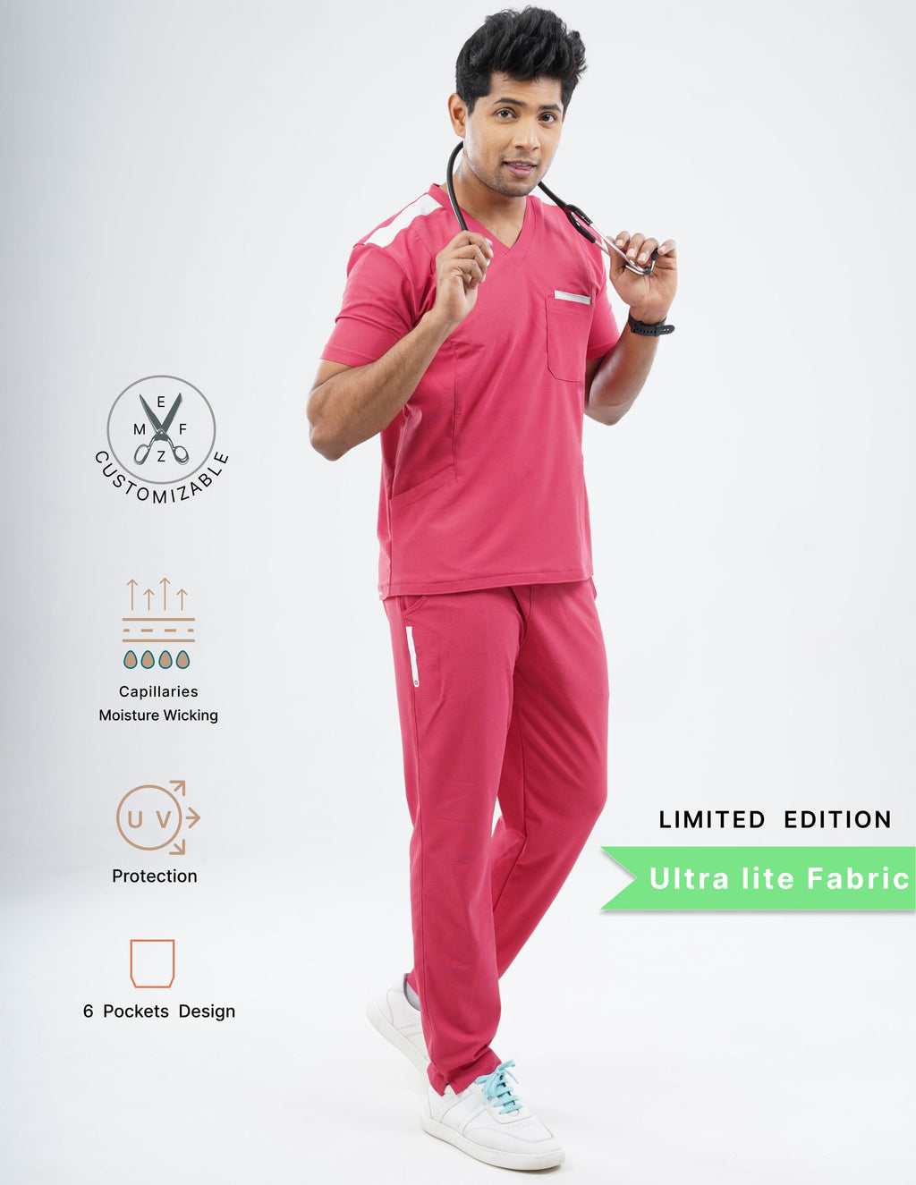 MELANGE PINK - LIMITED EDITION  V Neck / Straight Pant / 2 way Stretch (MaleFullset) MKZ209