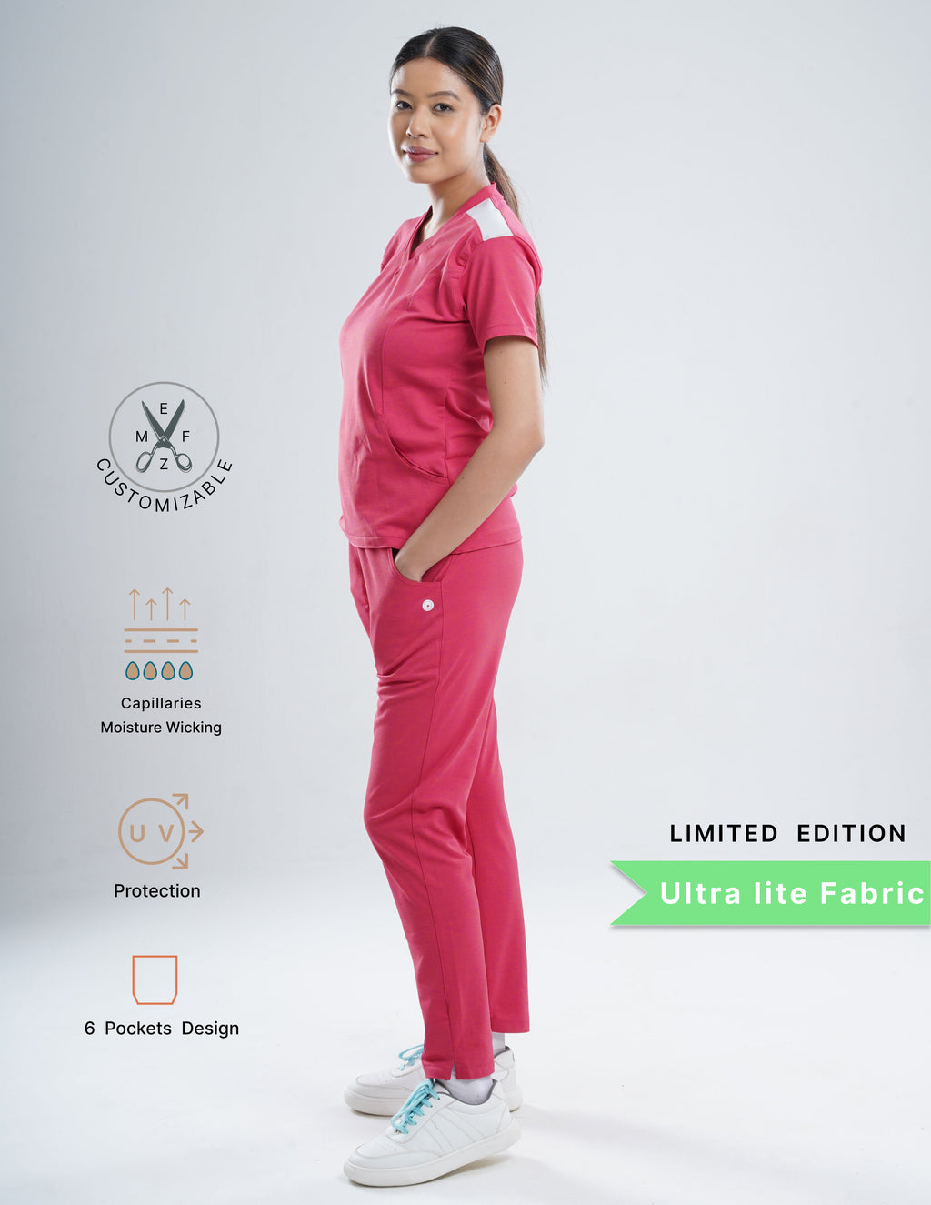 MELANGE PINK - LIMITED EDITION  V Neck / Straight Pant / 2 way Stretch (FemaleFullset) MKZ82