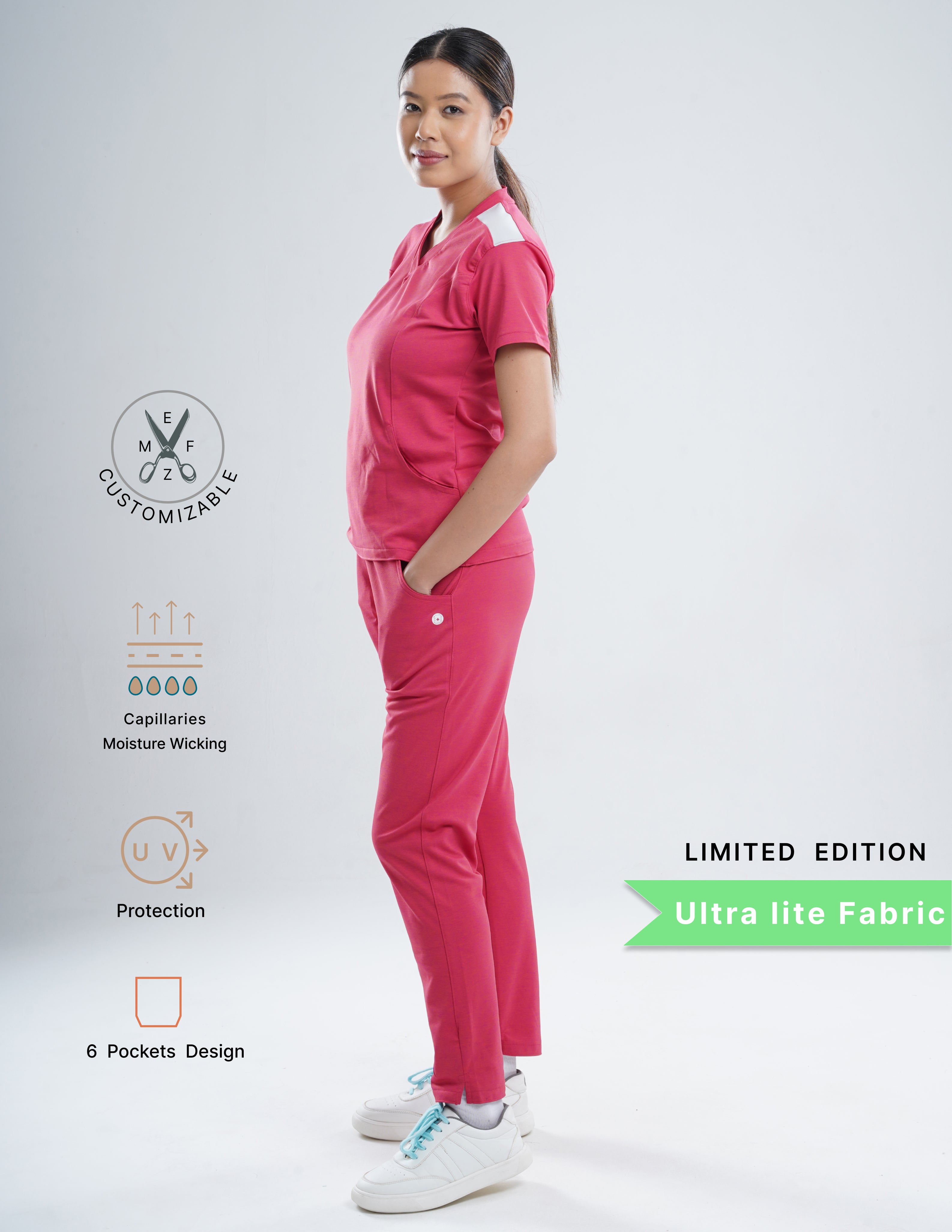 MELANGE PINK - LIMITED EDITION  V Neck / Straight Pant / 2 way Stretch (FemaleFullset) MKZ82