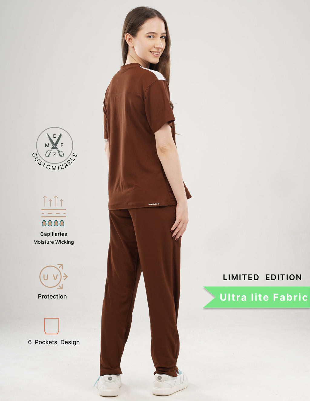 MOCHA BROWN -LIMITED EDITION  V Neck / Straight Pant / 2 way Stretch (FemaleFullset) MKZ94
