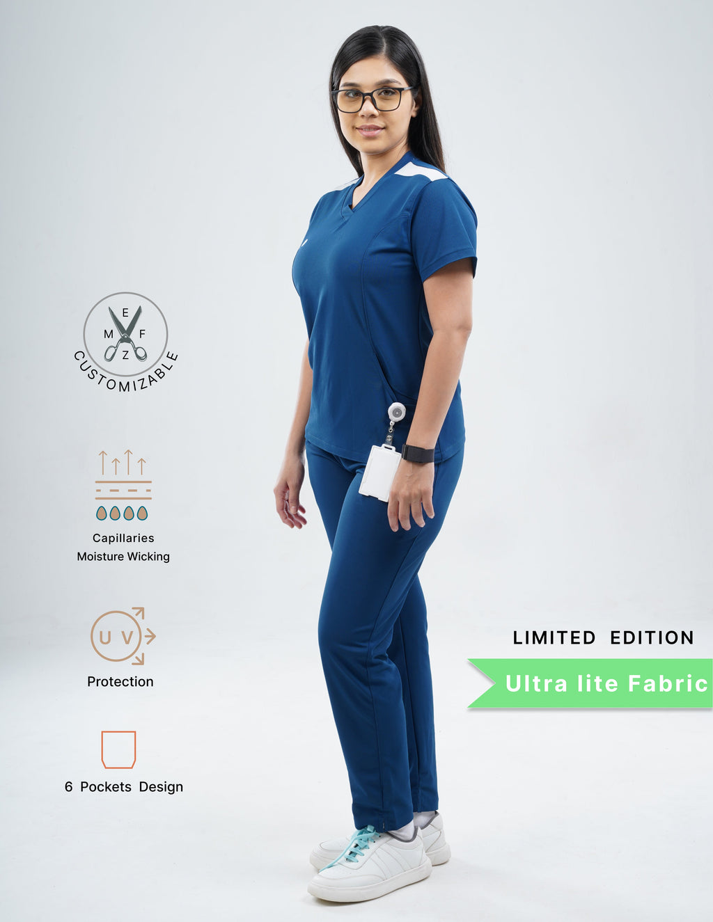 COSMIC BLUE - LIMITED EDITION  V Neck / Straight Pant / 2 way Stretch (FemaleFullset) MKZ58
