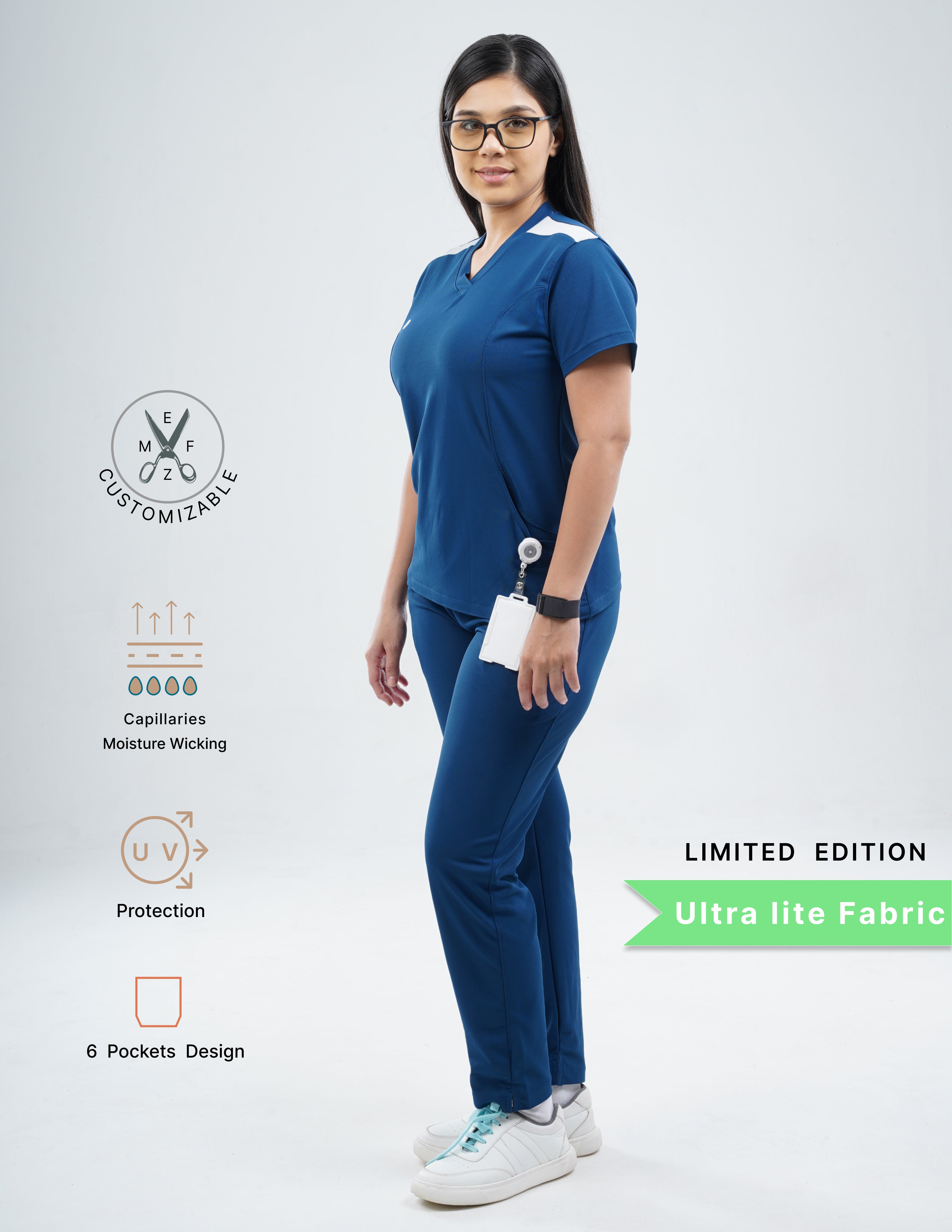 COSMIC BLUE - LIMITED EDITION  V Neck / Straight Pant / 2 way Stretch (FemaleFullset) MKZ58