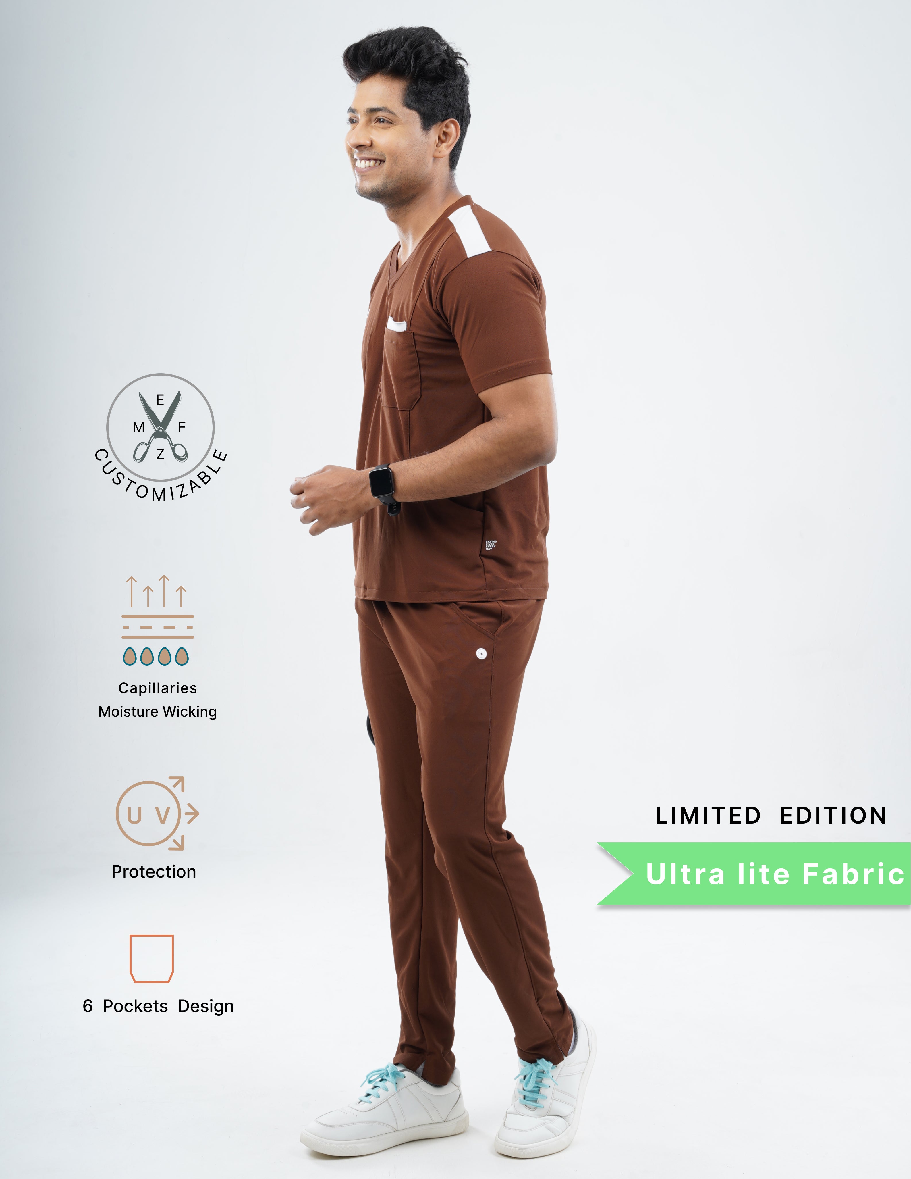 MOCHA BROWN - LIMITED EDITION V Neck / Straight Pant / 2 way Stretch (MaleFullset) MKZ221