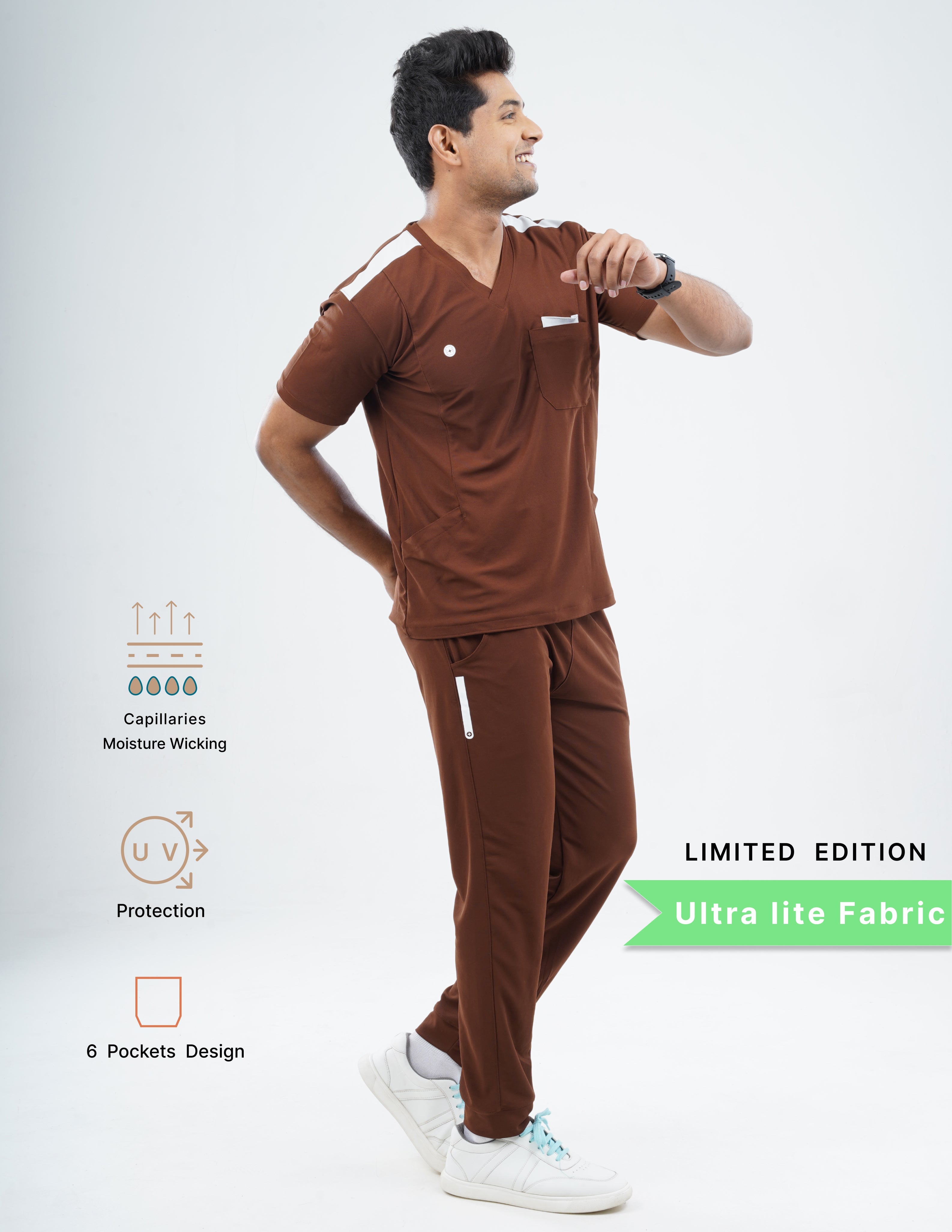 MOCHA BROWN - LIMITED EDITION V Neck / Jogger Pant / 2 way Stretch (MaleFullset) MKZ220