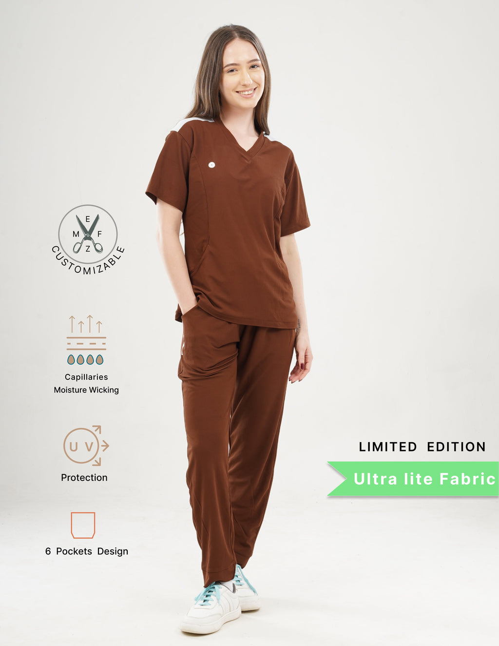 MOCHA BROWN -LIMITED EDITION  V Neck / Jogger Pant / 2 way Stretch (FemaleFullset) MKZ93