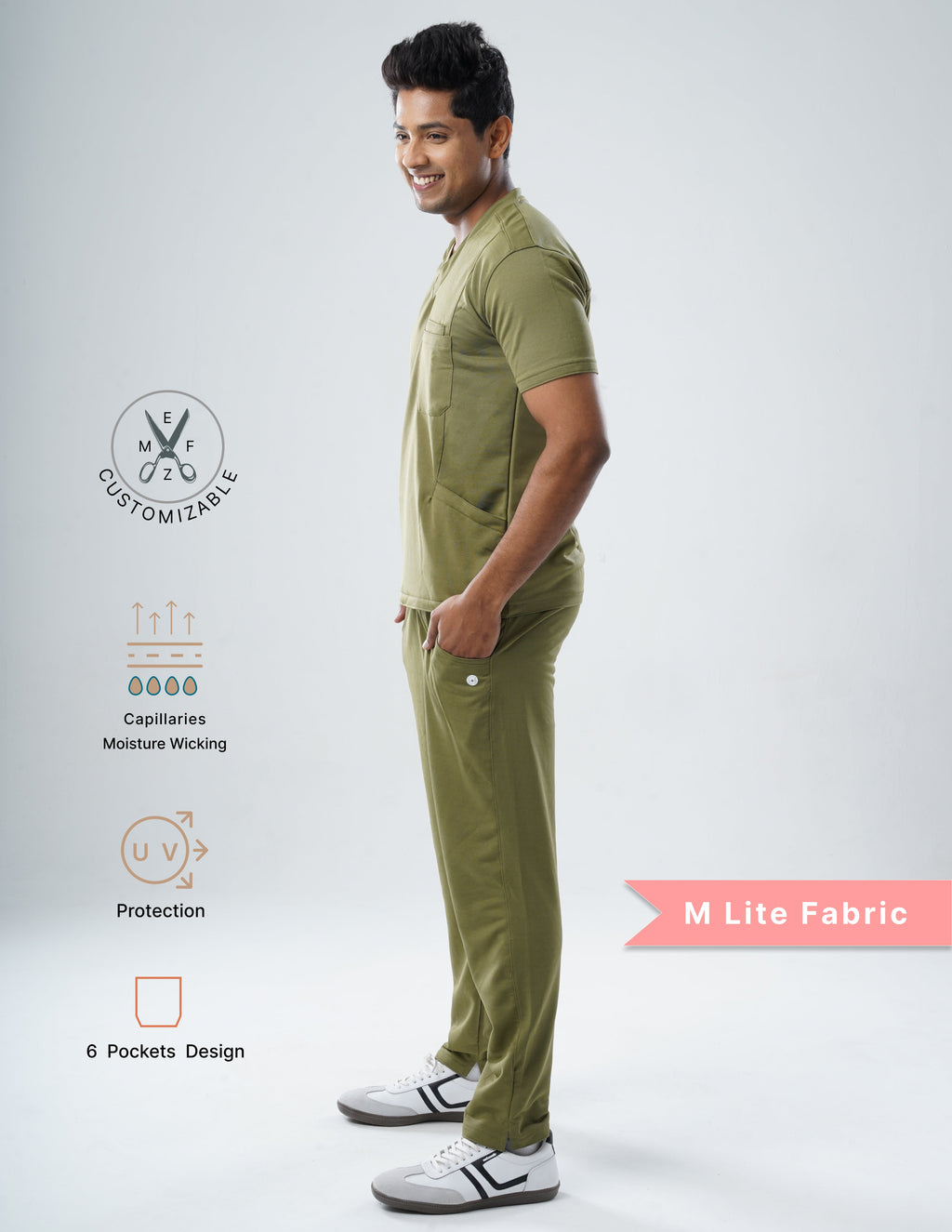 FERIL OLIVE V Neck / Straight Pant / 2 way Stretch (MaleFullset) MKZ175