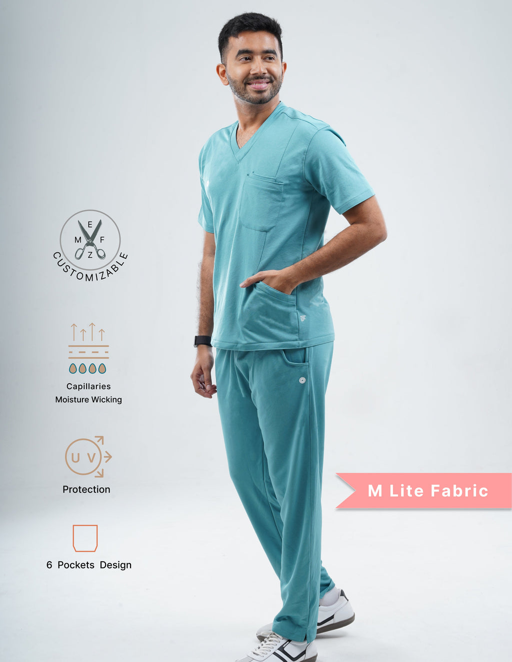HYLORA TEAL  V Neck / Straight Pant / 2 way Stretch (MaleFullset) MKZ167
