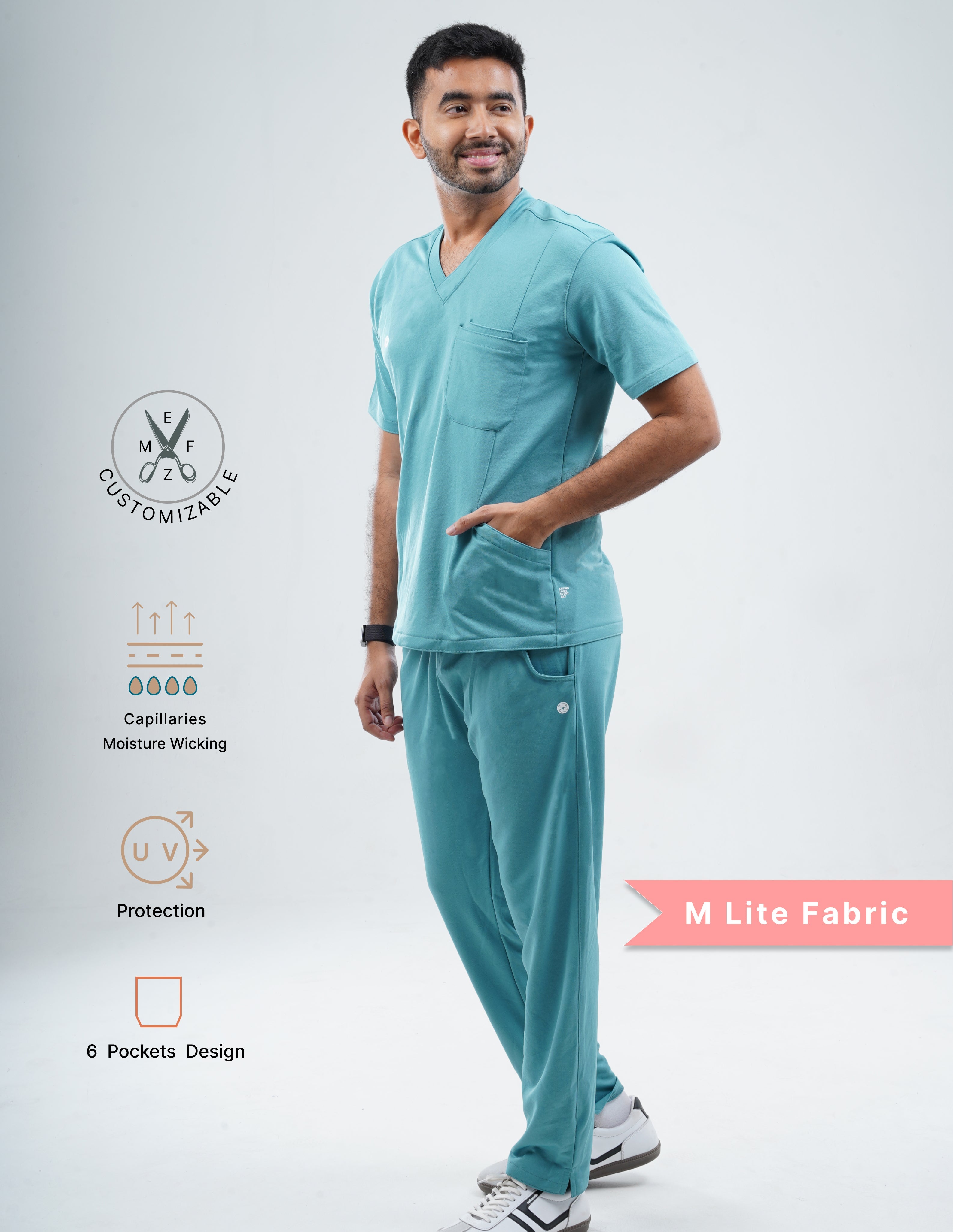 HYLORA TEAL  V Neck / Straight Pant / 2 way Stretch (MaleFullset) MKZ167