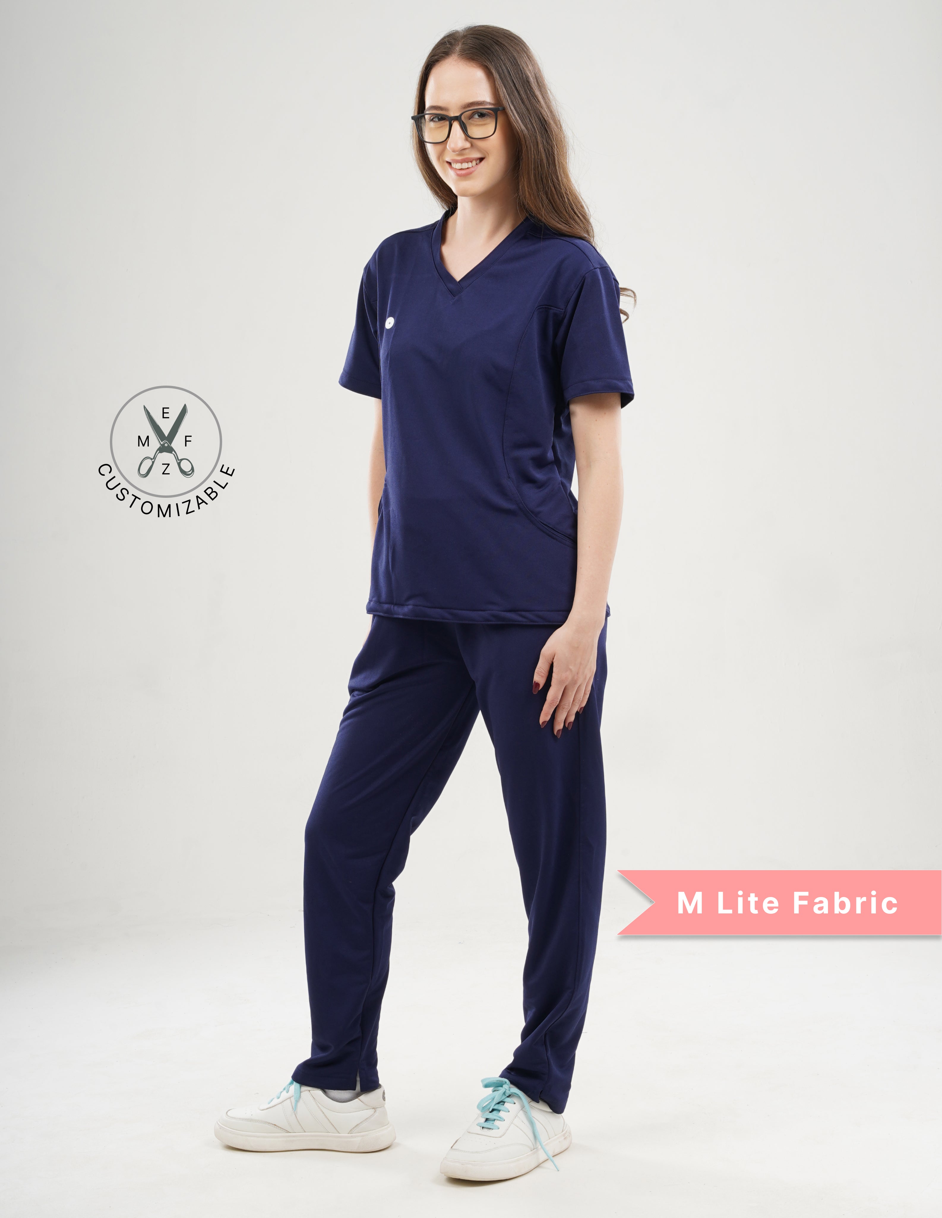 ORLIN NAVY V Neck / Straight Pant / 2 way Stretch (FemaleFullset) MKZ30