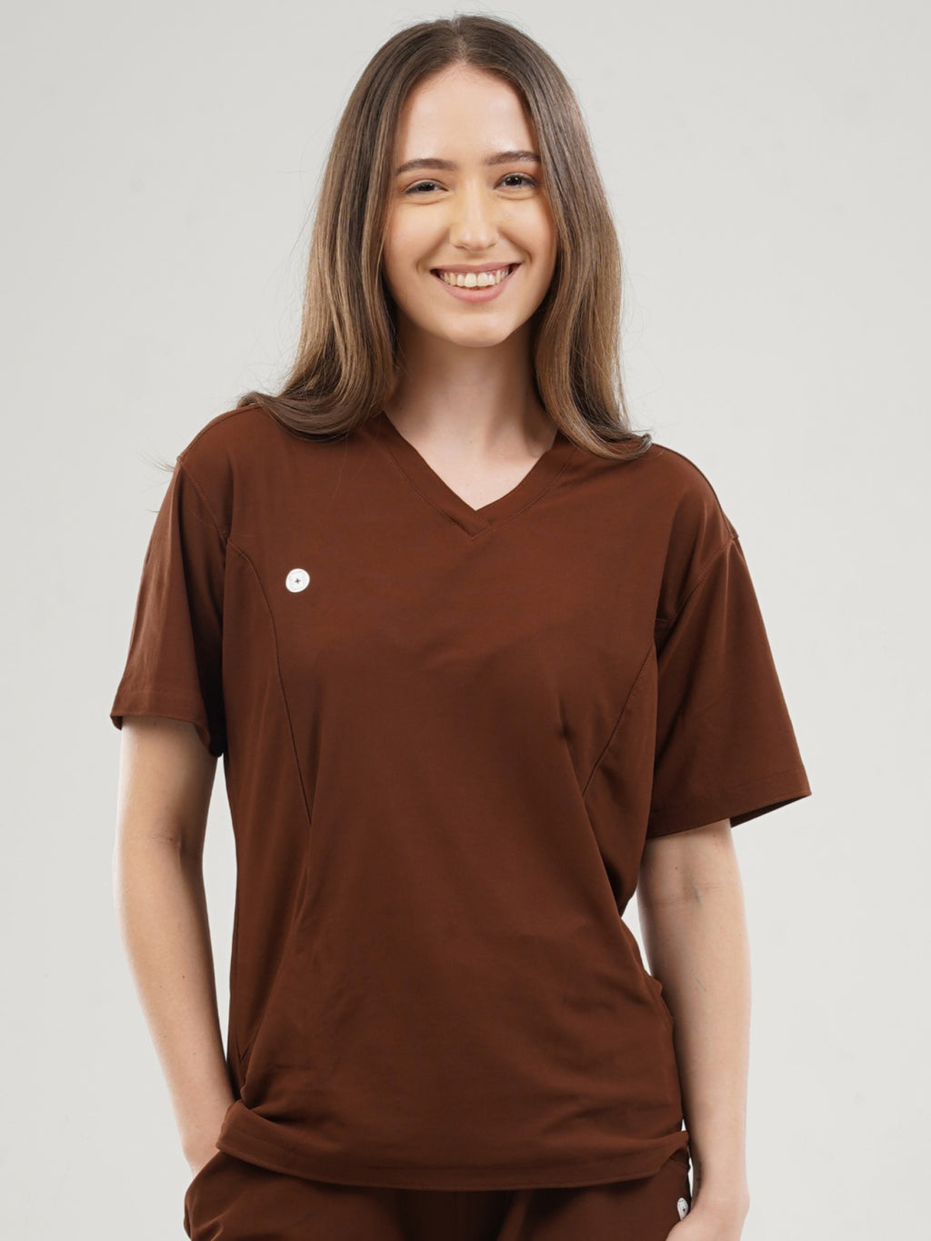 MOCHA BROWN V Neck Female Top MKZ92FT