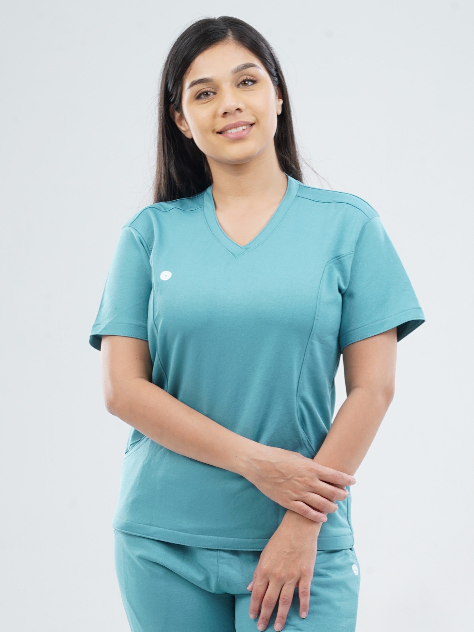 HYLORA TEAL  V Neck Female Top  MKZ36FTOP