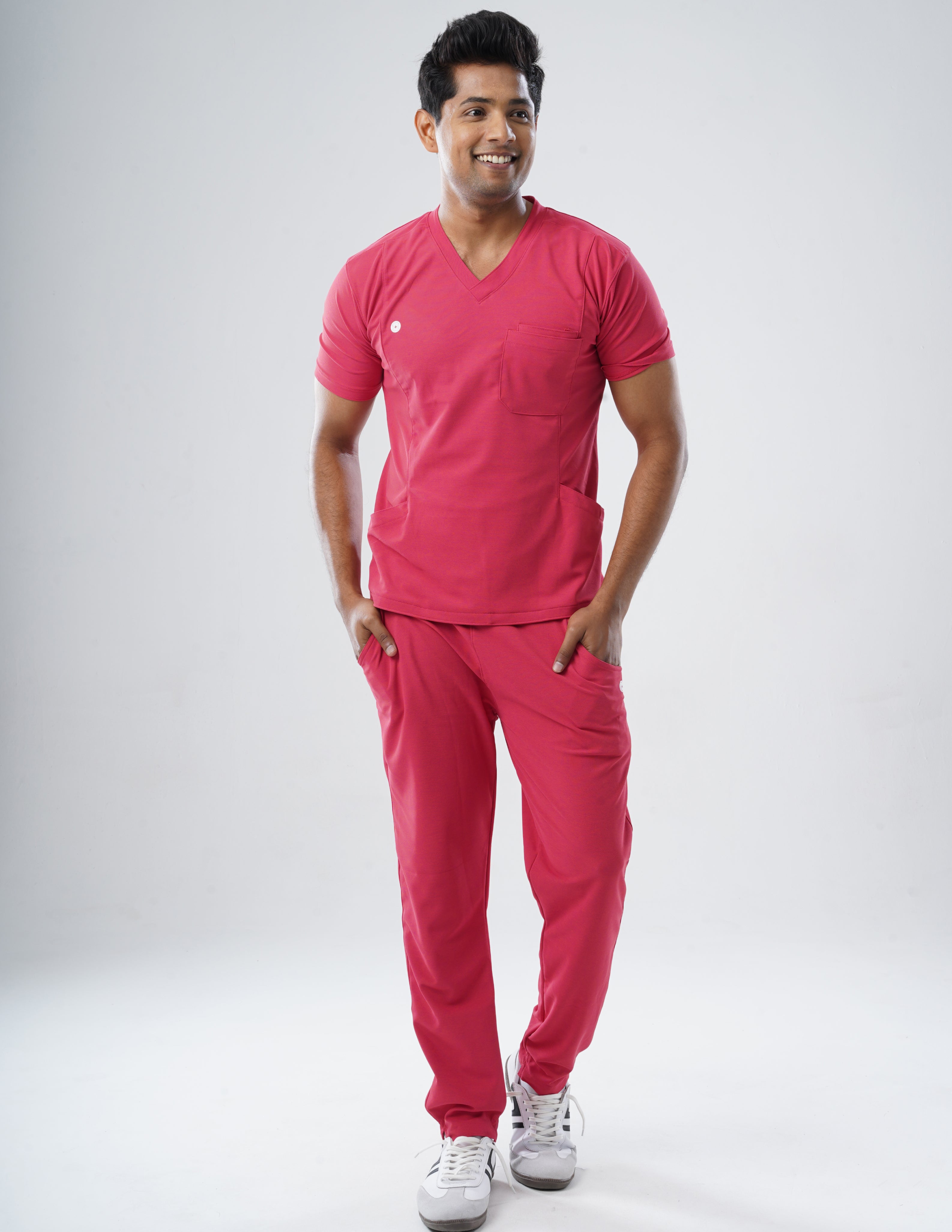 MELANGE PINK  V Neck / Straight Pant / 2 way Stretch (MaleFullset) MKZ207