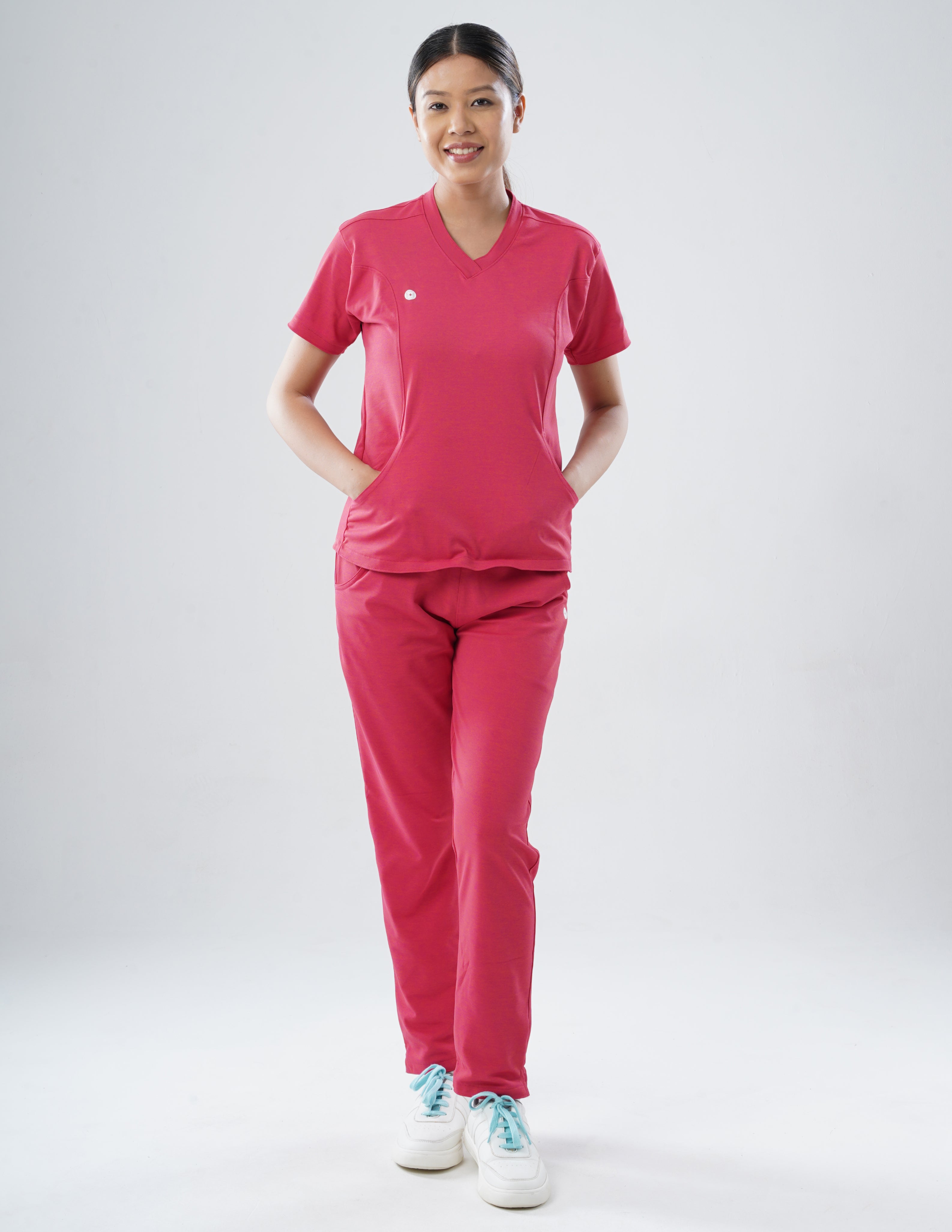 MELANGE PINK  V Neck / Straight Pant / 2 way Stretch (FemaleFullset) MKZ80