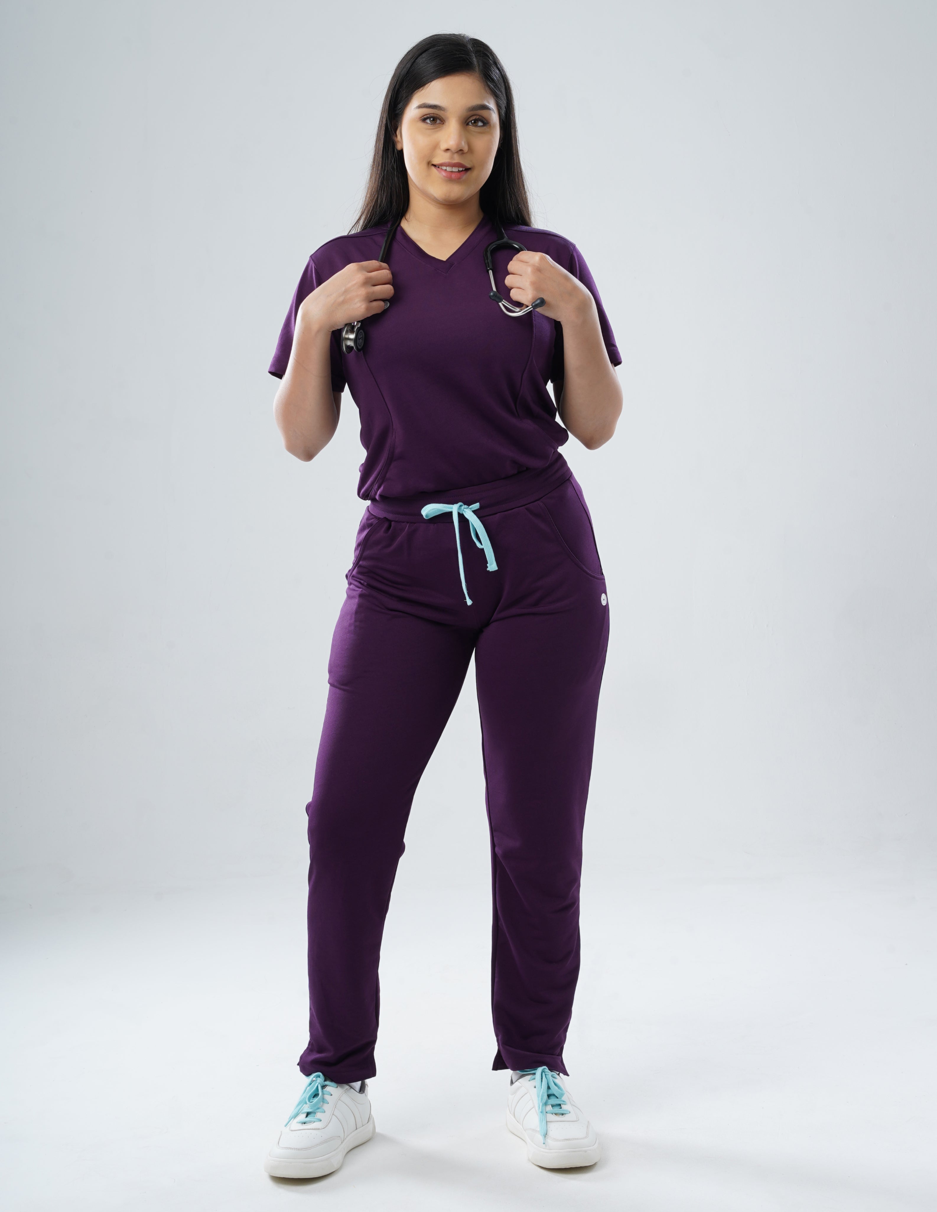 MERLOT WINE V Neck / Straight Pant / 2 way Stretch (FemaleFullset) MKZ16