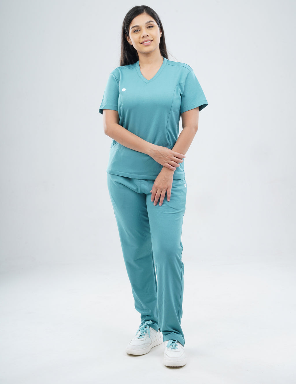 HYLORA TEAL  V Neck / Straight Pant / 2 way Stretch (FemaleFullset) MKZ36