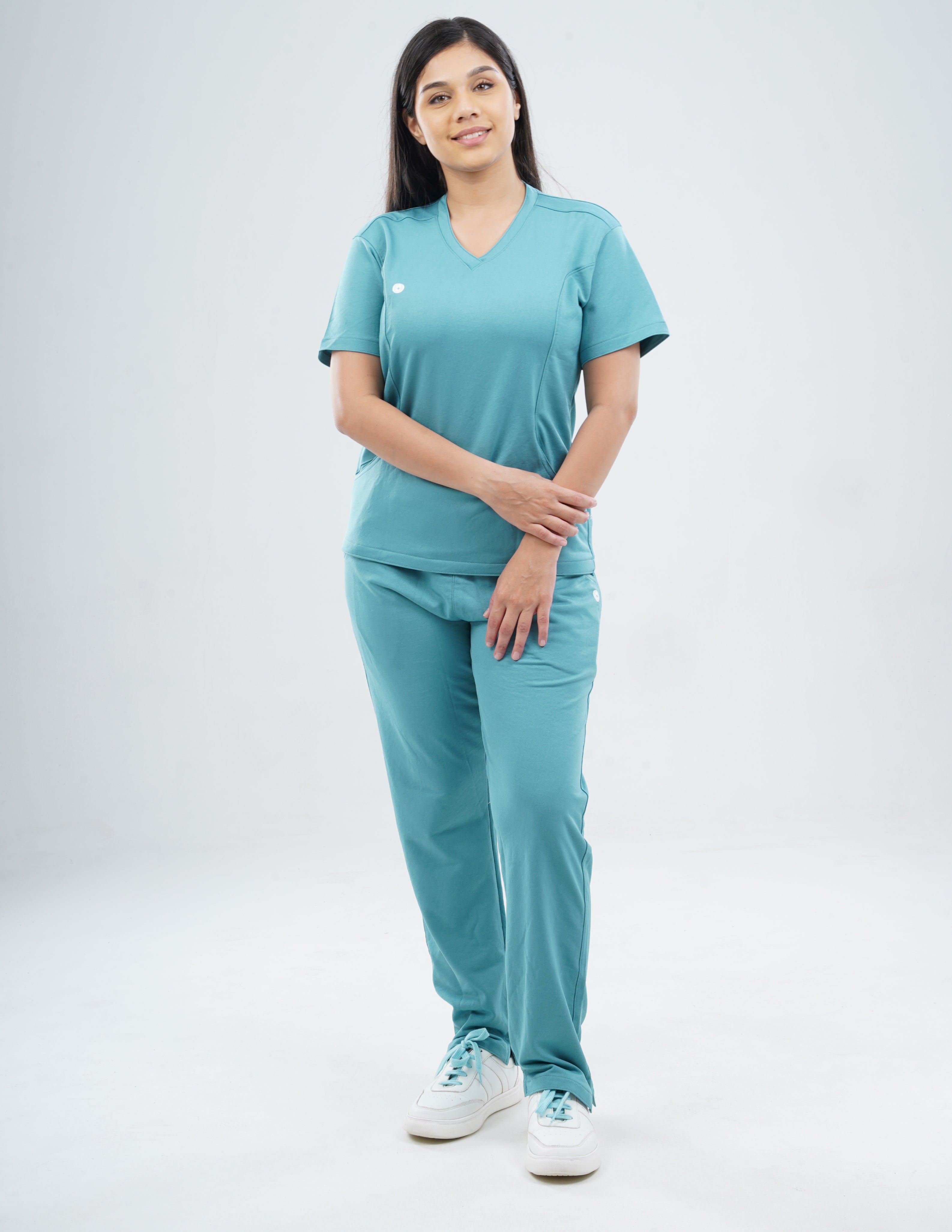 HYLORA TEAL  V Neck / Straight Pant / 2 way Stretch (FemaleFullset) MKZ36