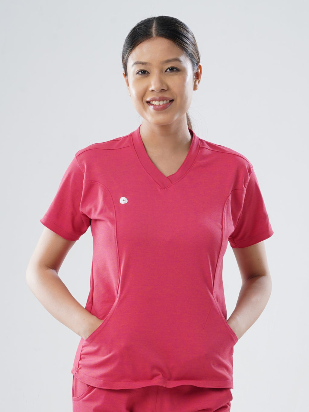 MELANGE PINK  V Neck Female Top MKZ80FT