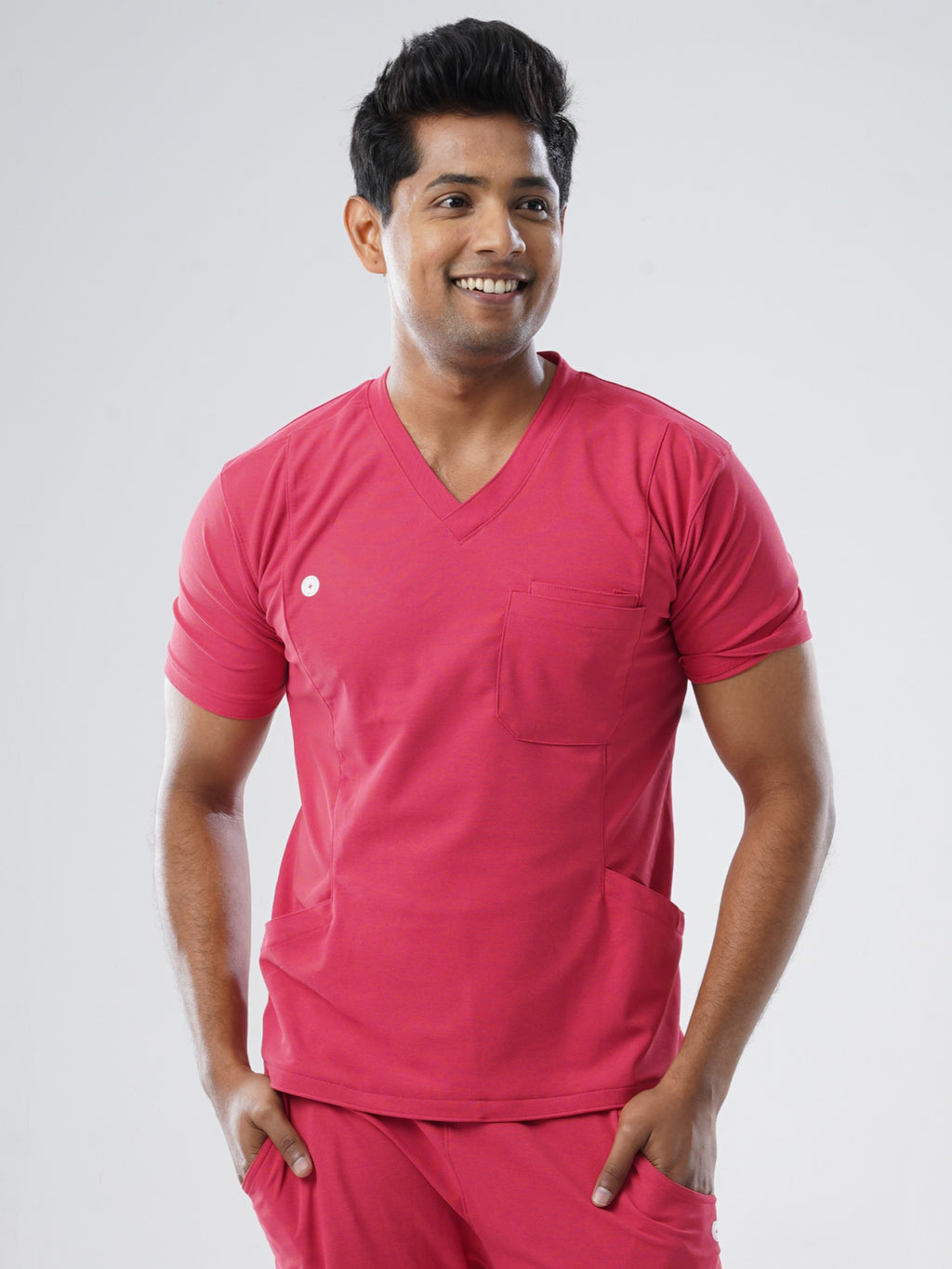 MELANGE PINK  V Neck Male Top MKZ207T