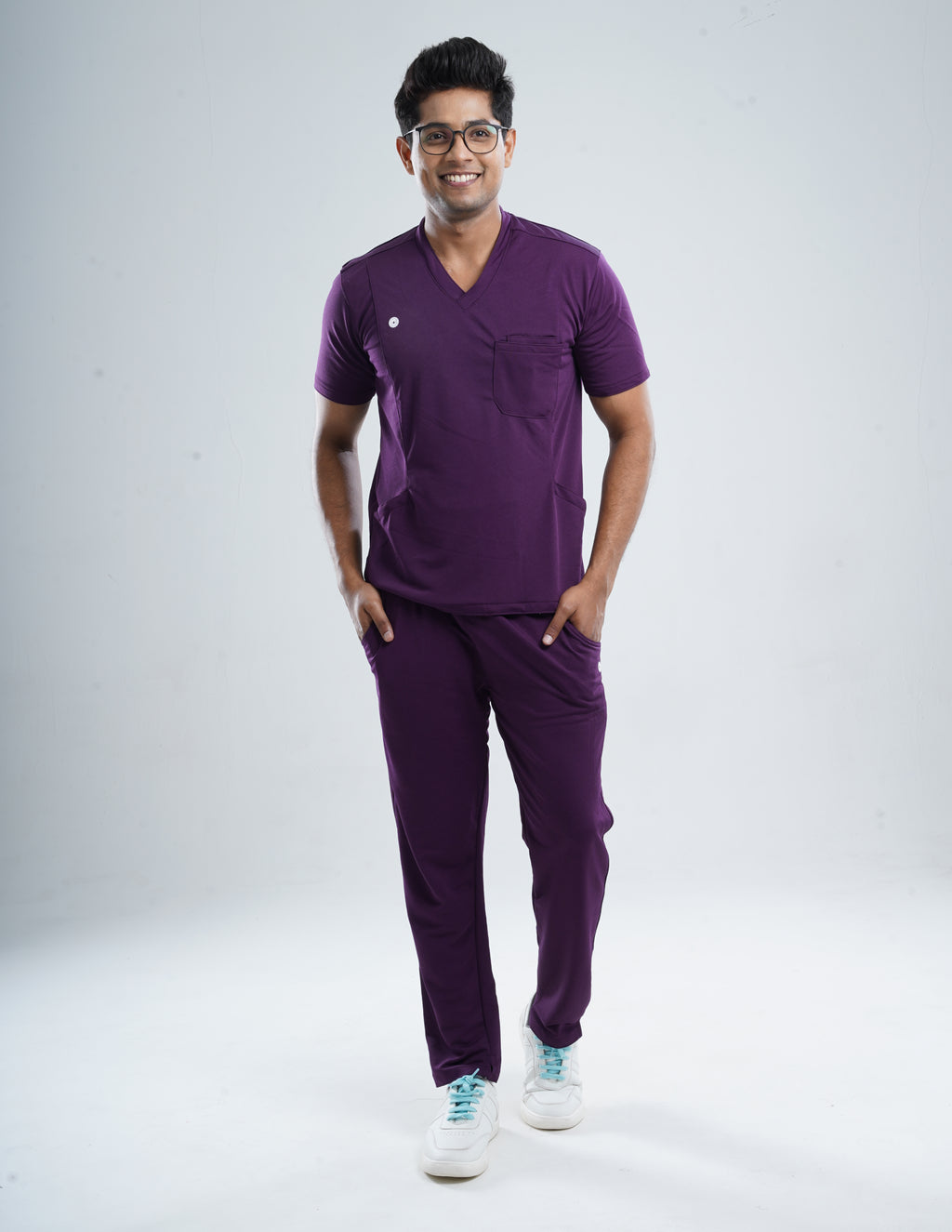 MERLOT WINE  V Neck / Straight Pant / 2 way Stretch (MaleFullset) MKZ143