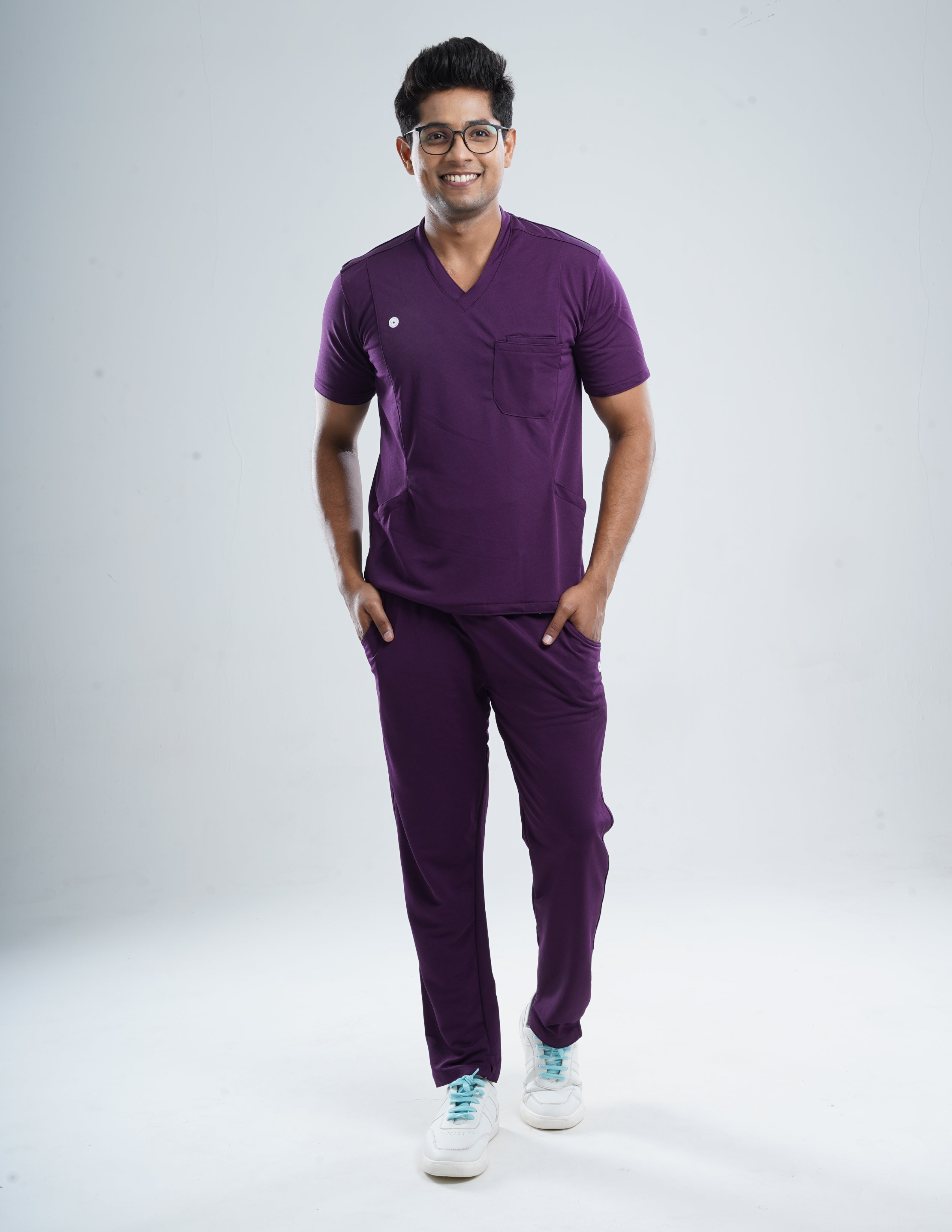 MERLOT WINE  V Neck / Straight Pant / 2 way Stretch (MaleFullset) MKZ143