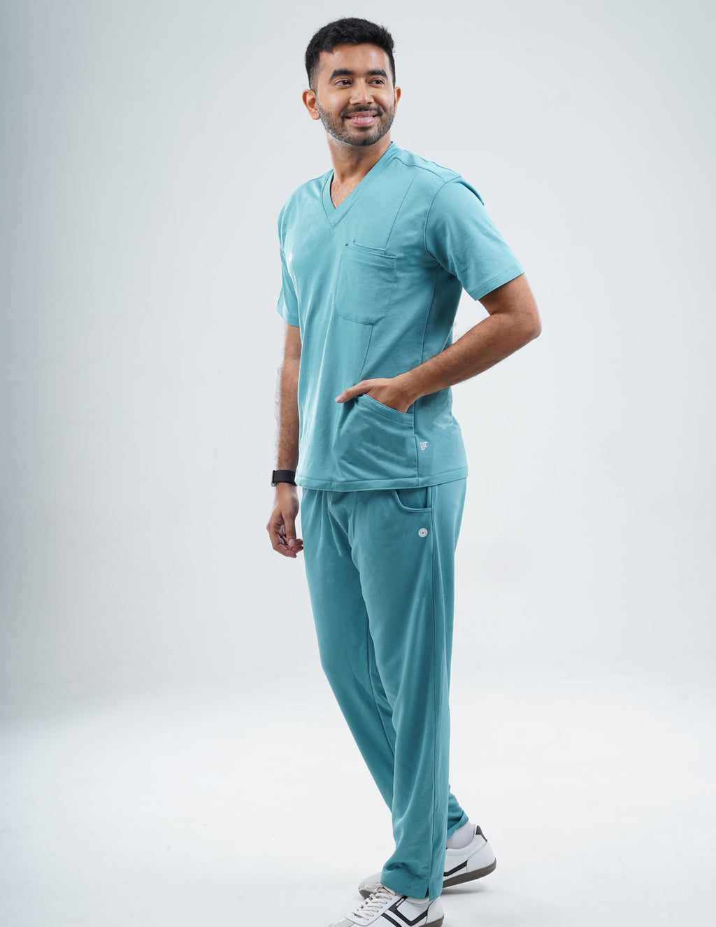 HYLORA TEAL  V Neck / Straight Pant / 2 way Stretch (MaleFullset) MKZ167