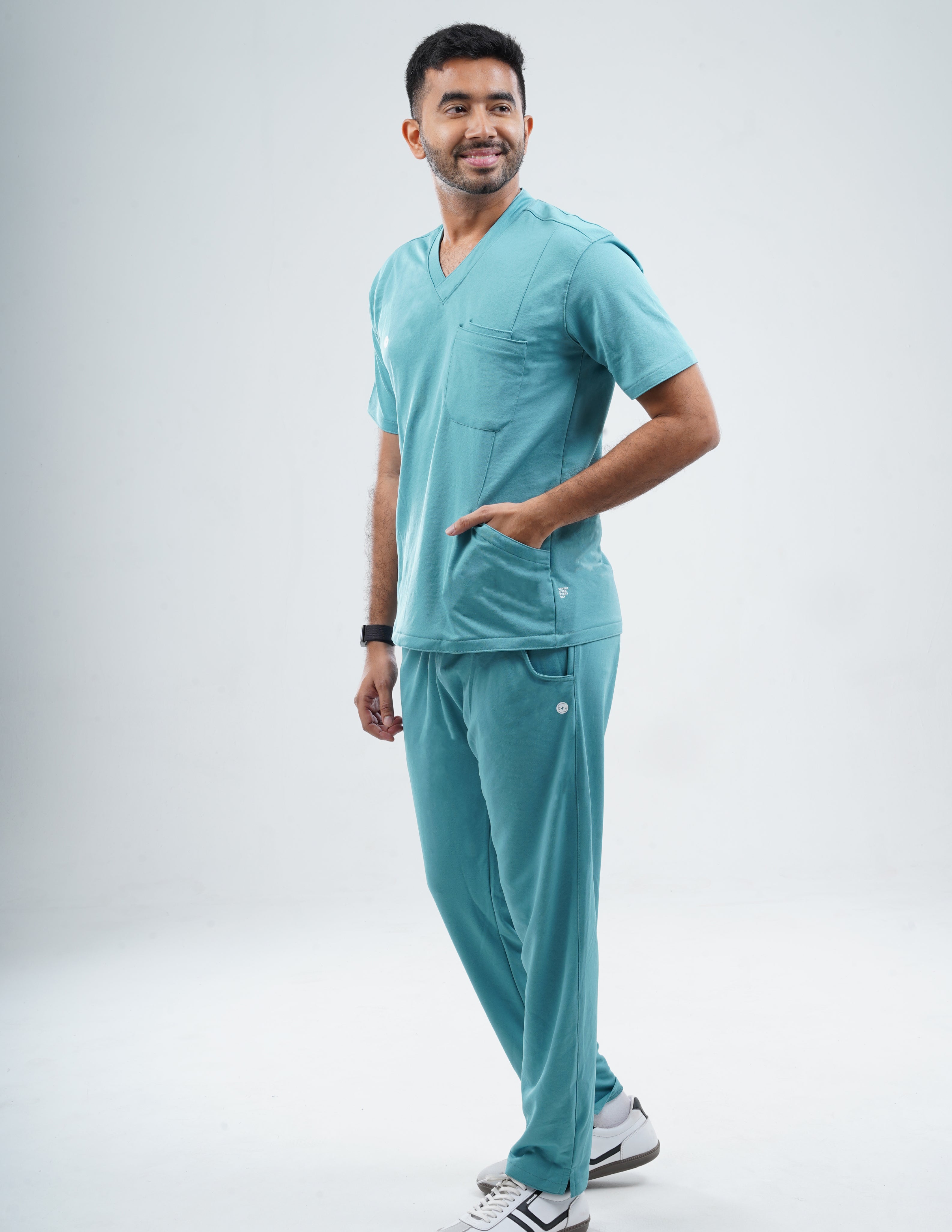 HYLORA TEAL  V Neck / Straight Pant / 2 way Stretch (MaleFullset) MKZ167