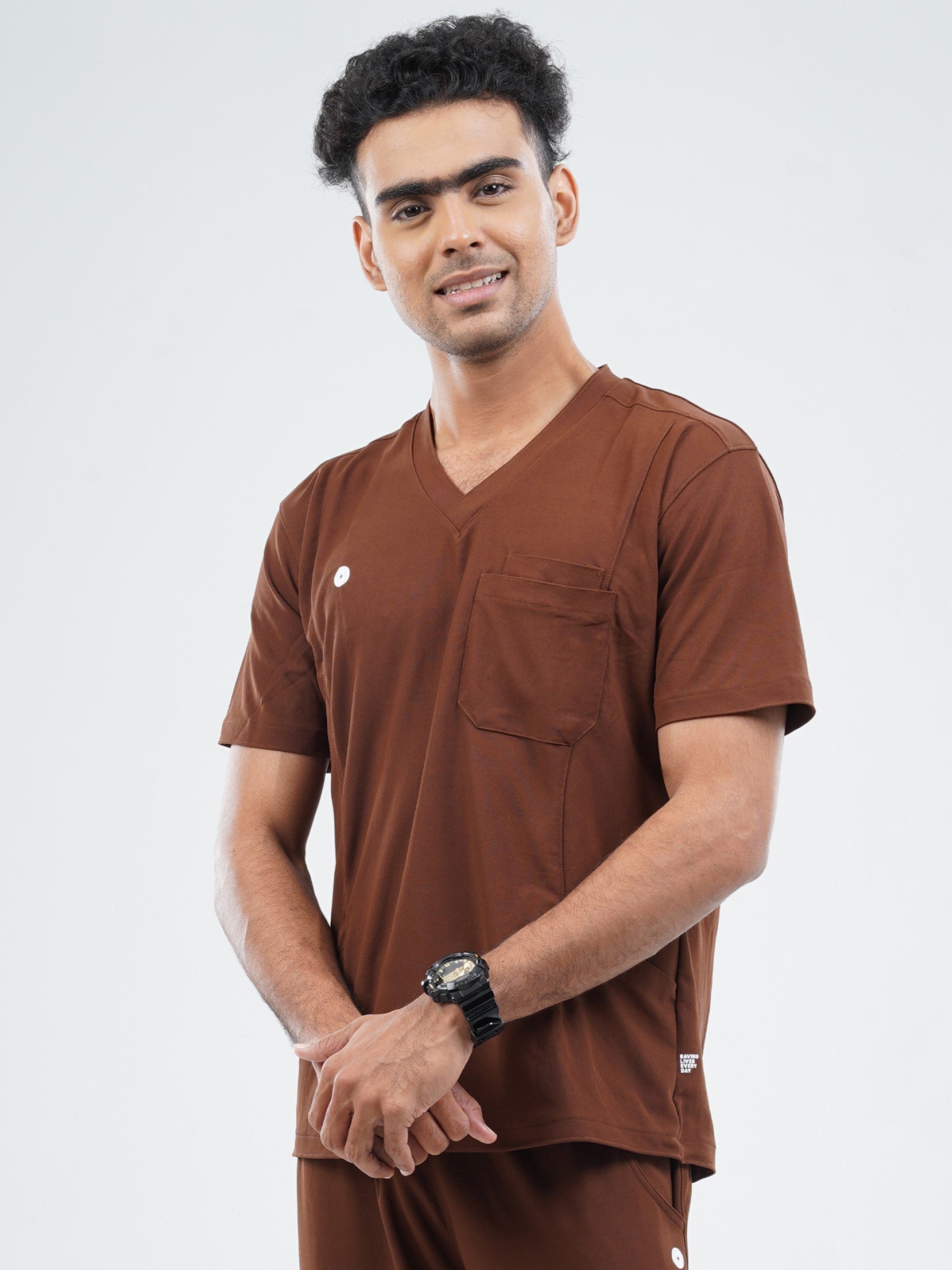 MOCHA BROWN  V Neck Male Top MKZ219T