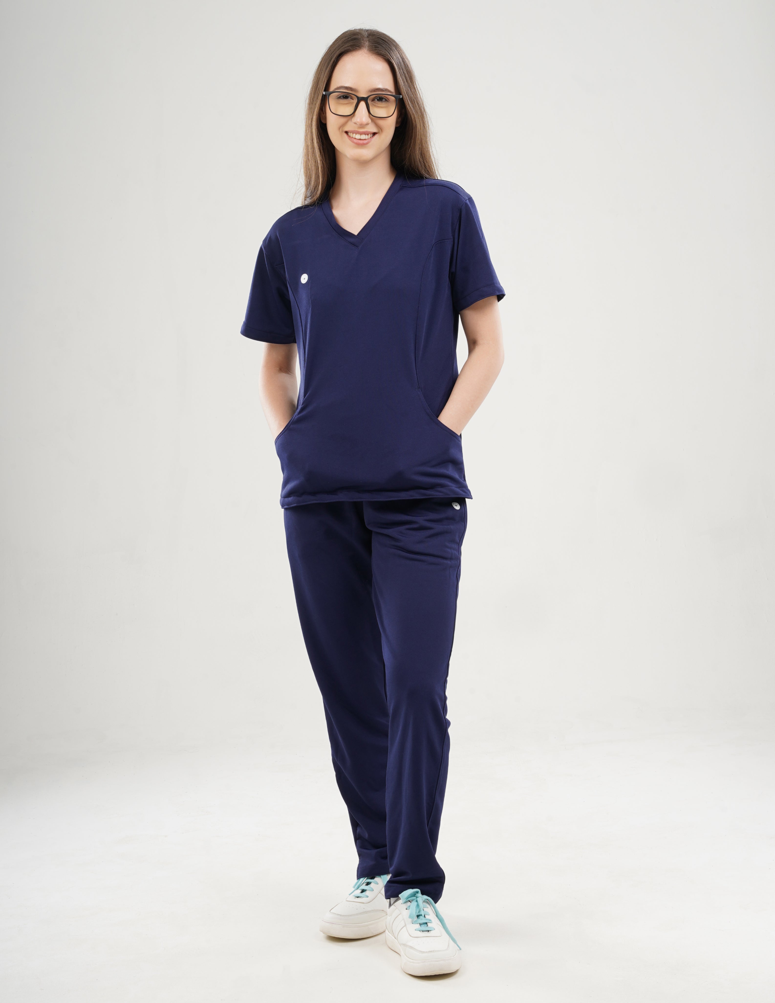 ORLIN NAVY V Neck / Straight Pant / 2 way Stretch (FemaleFullset) MKZ30