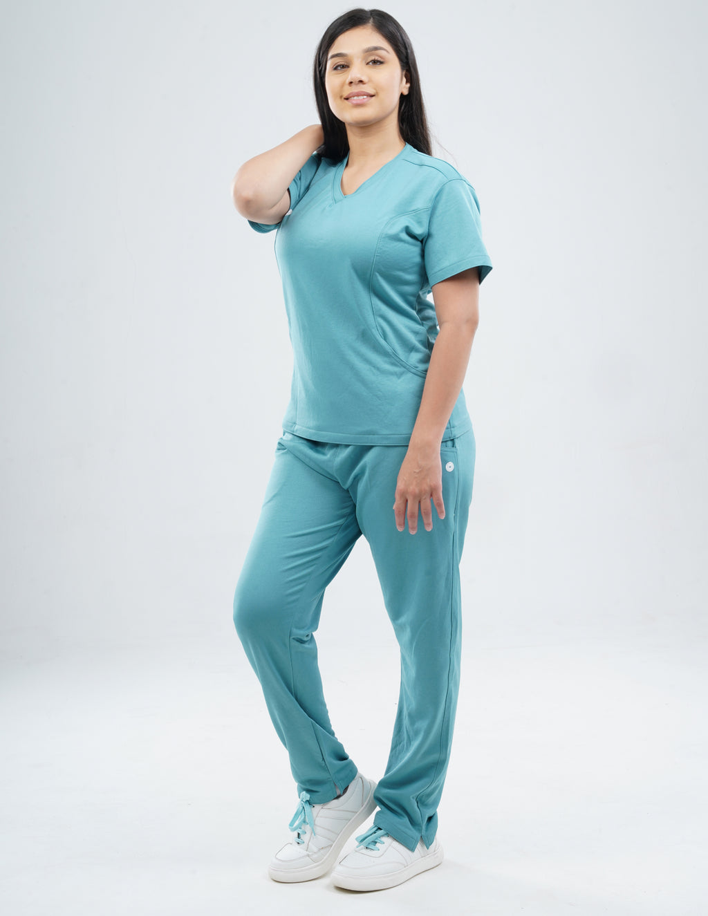 HYLORA TEAL  V Neck / Straight Pant / 2 way Stretch (FemaleFullset) MKZ36
