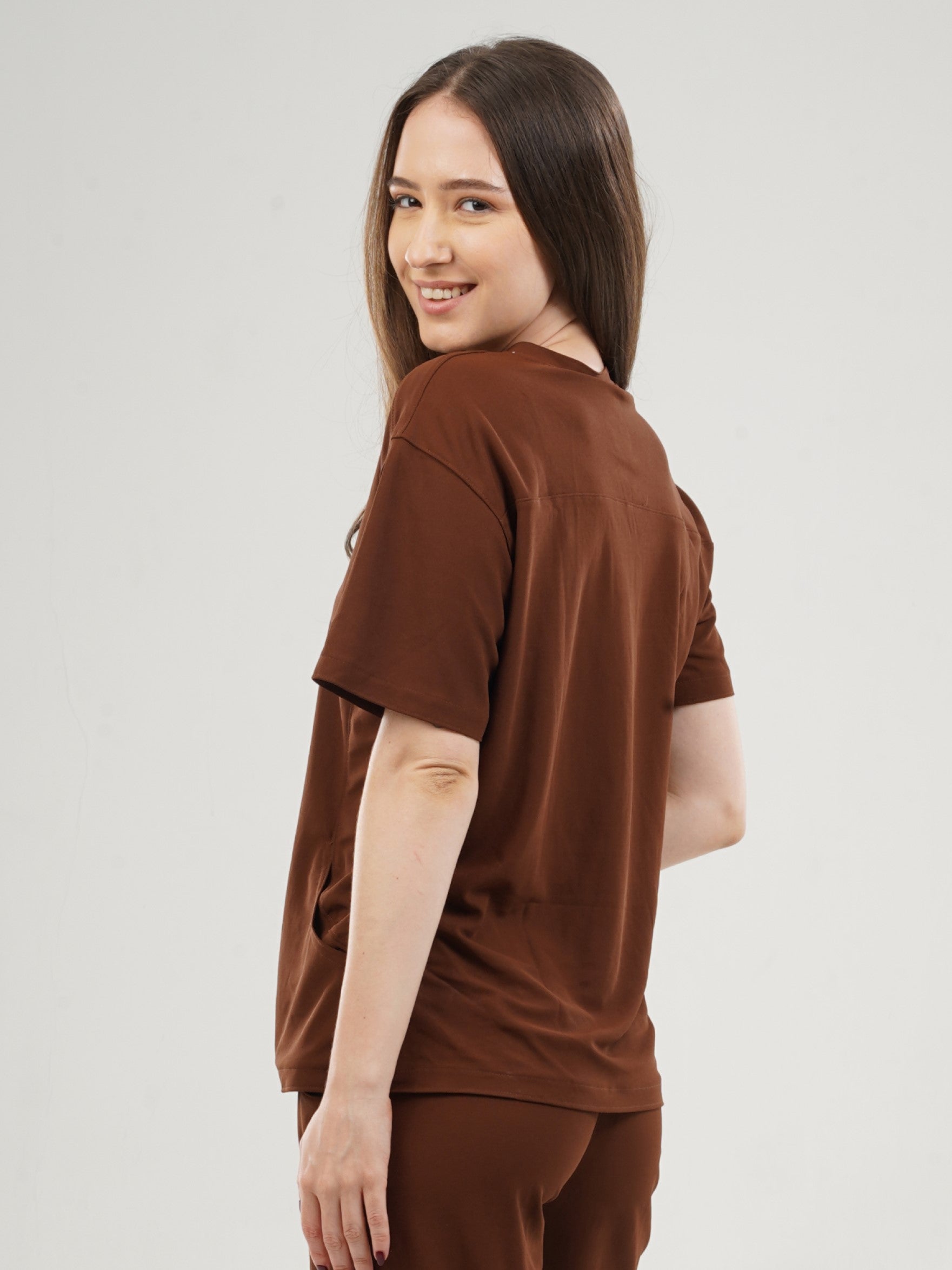 MOCHA BROWN V Neck Female Top MKZ92FT