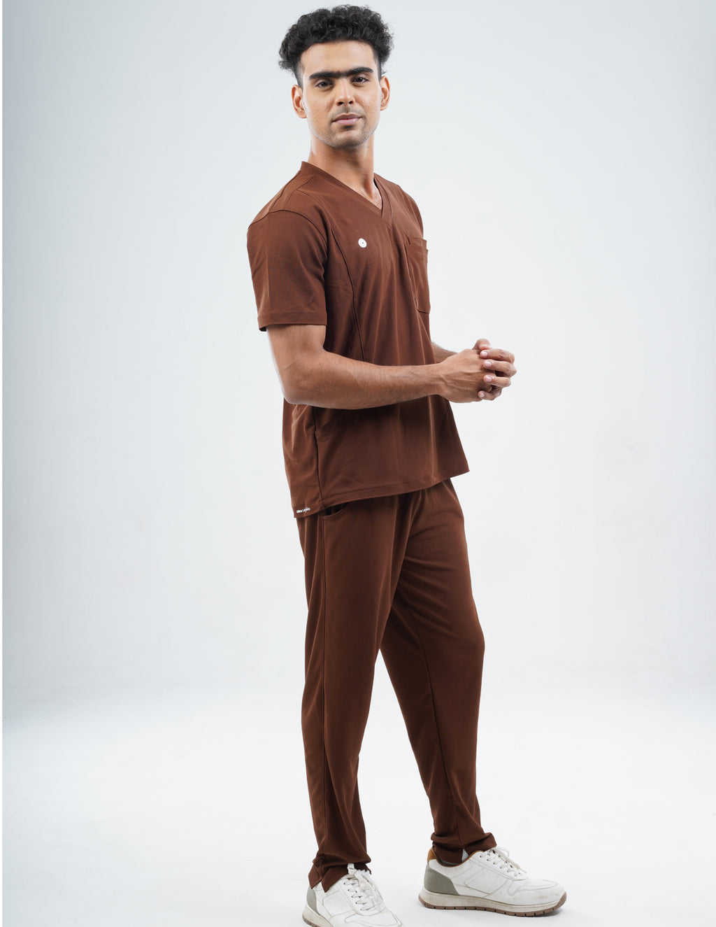 MOCHA BROWN  V Neck / Straight Pant / 2 way Stretch (MaleFullset) MKZ219