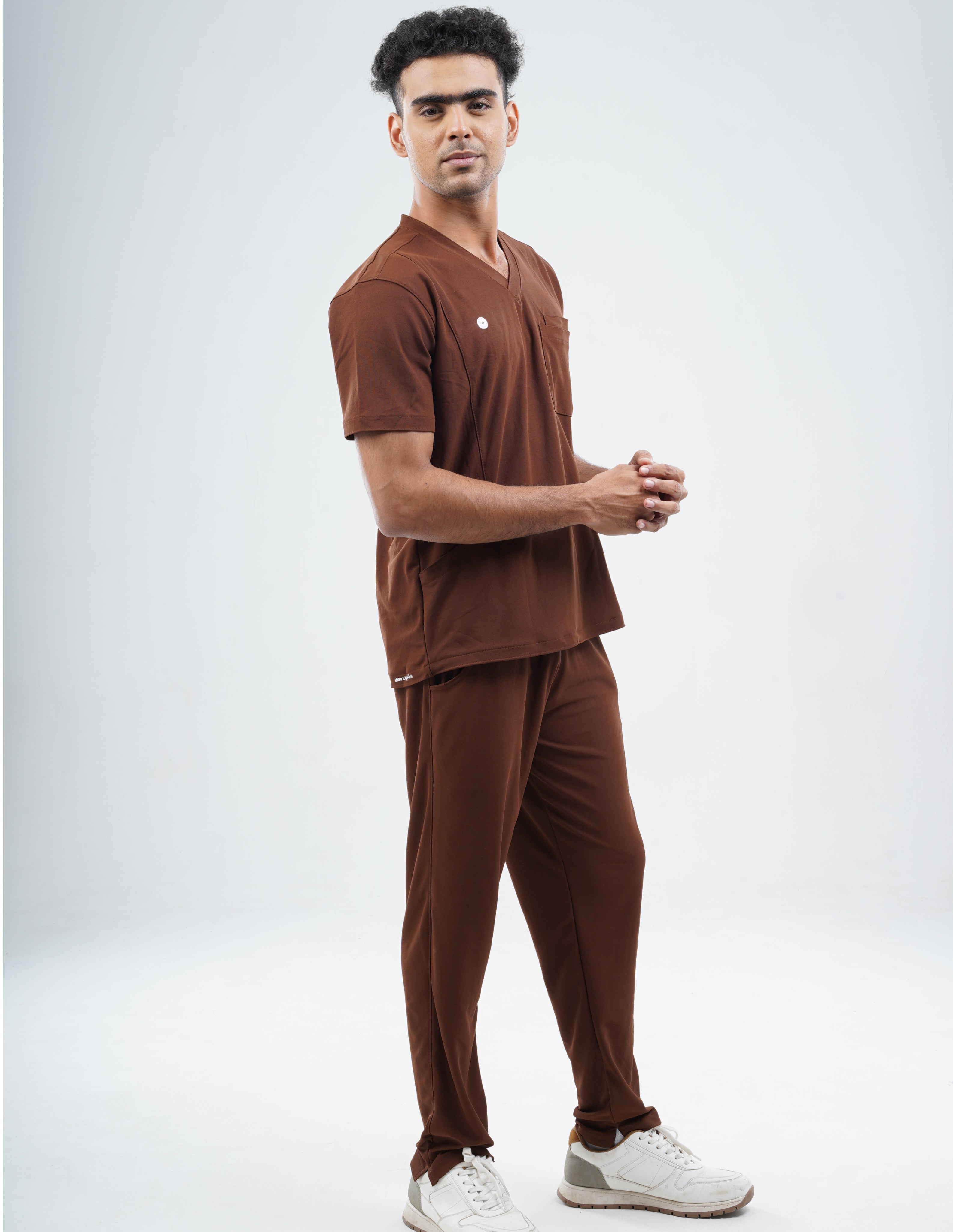 MOCHA BROWN  V Neck / Straight Pant / 2 way Stretch (MaleFullset) MKZ219