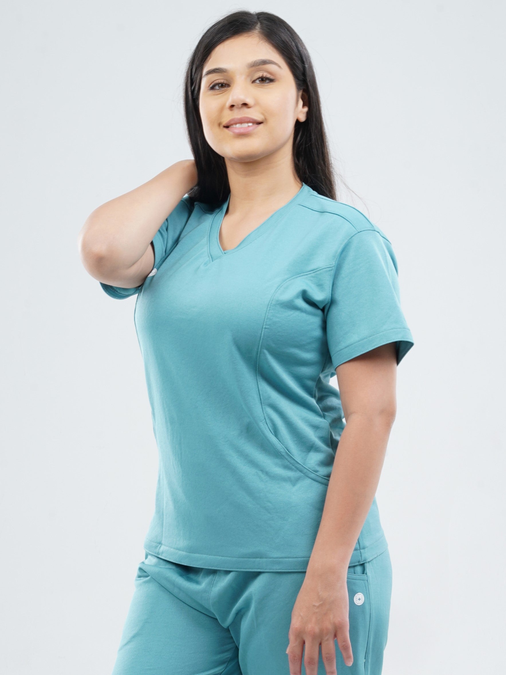 HYLORA TEAL  V Neck Female Top  MKZ36FTOP