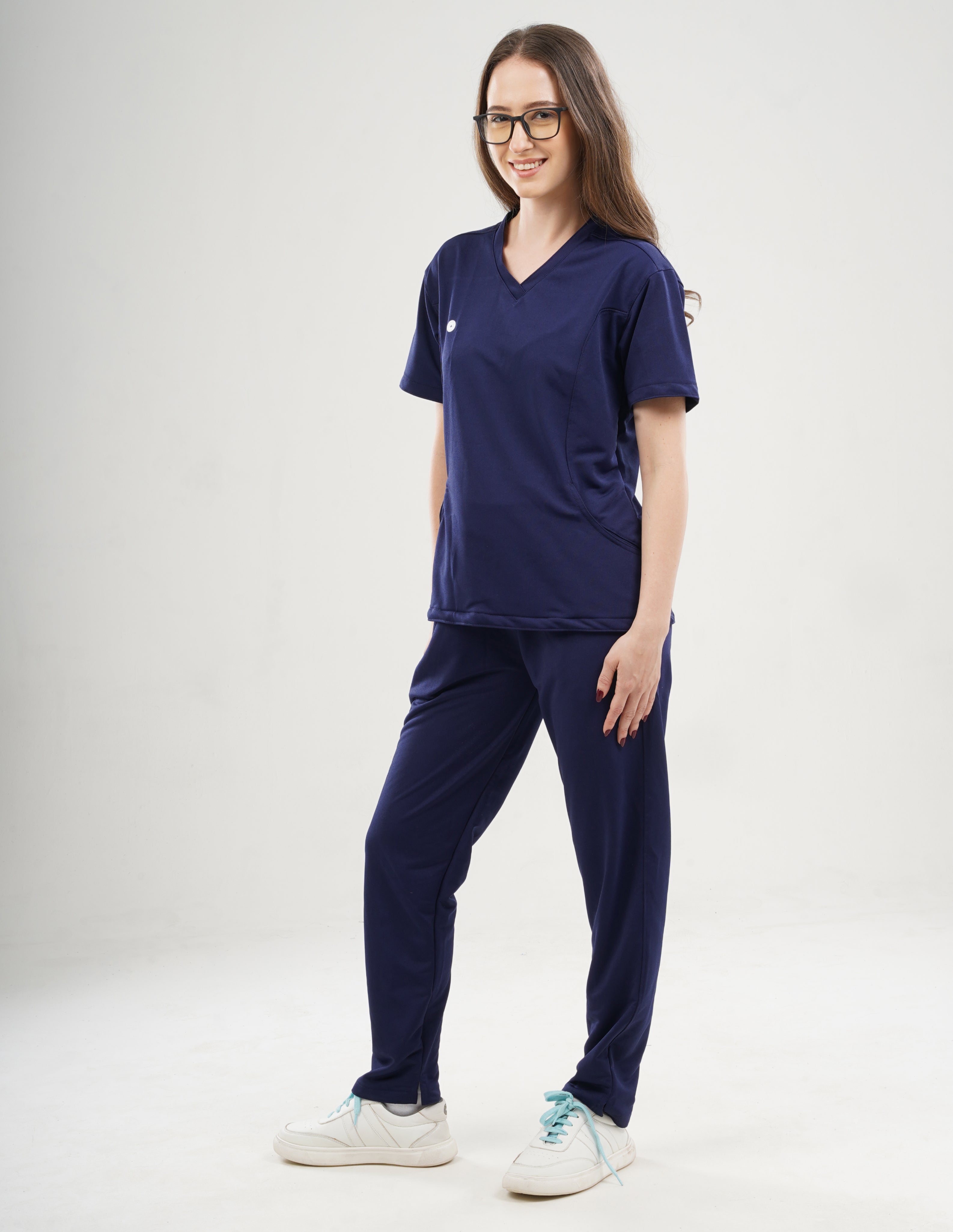 ORLIN NAVY V Neck / Straight Pant / 2 way Stretch (FemaleFullset) MKZ30