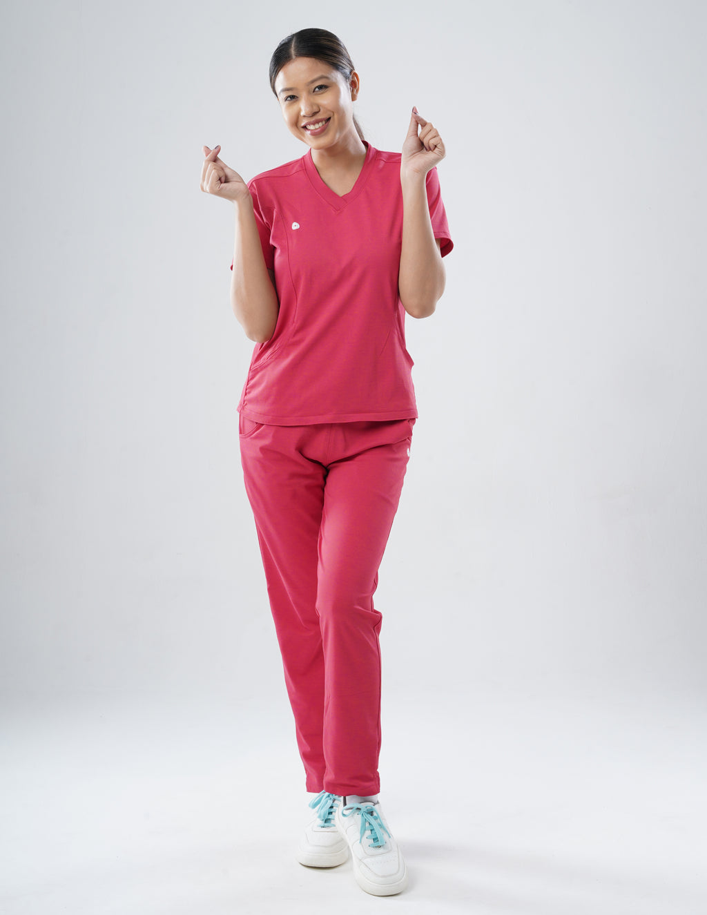 MELANGE PINK  V Neck / Straight Pant / 2 way Stretch (FemaleFullset) MKZ80