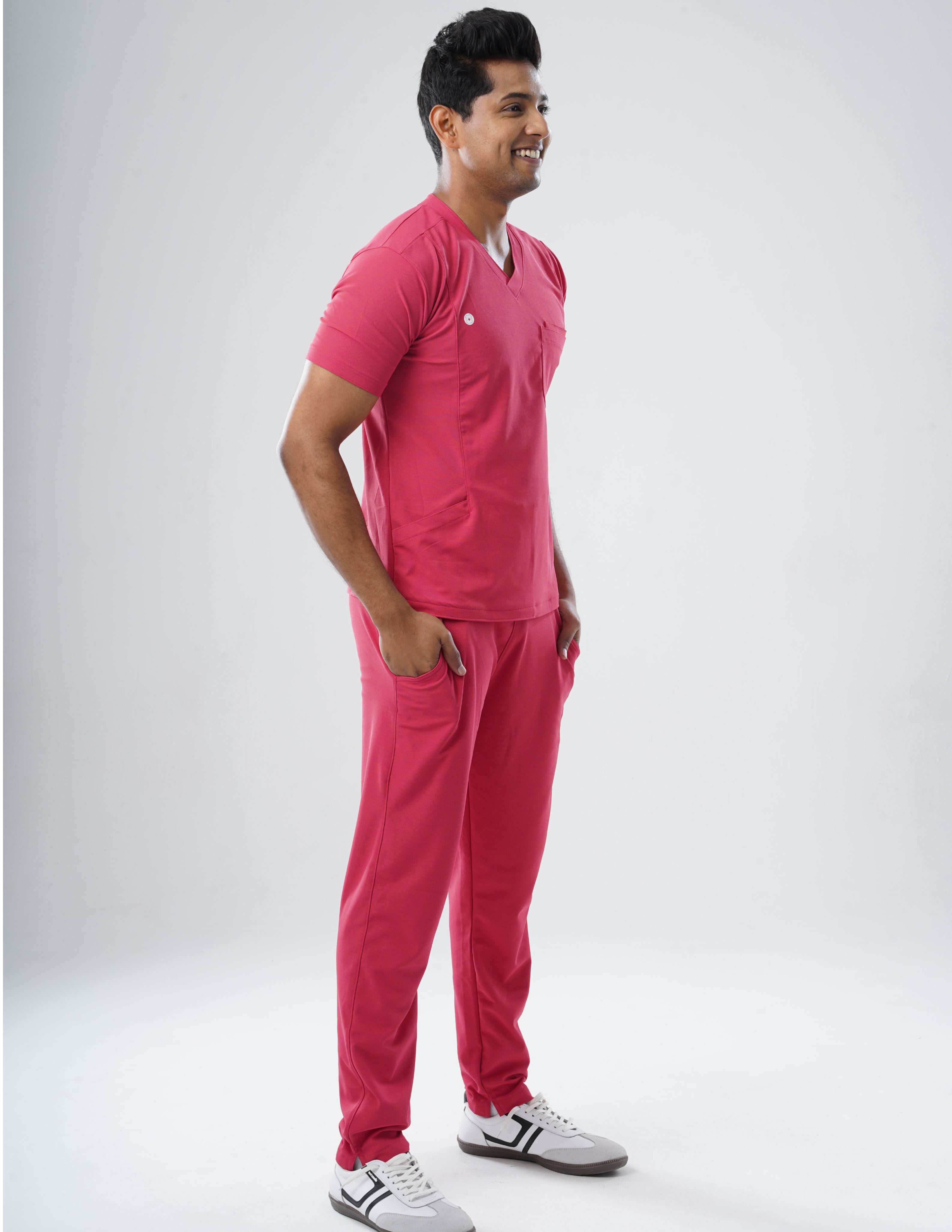 MELANGE PINK  V Neck / Straight Pant / 2 way Stretch (MaleFullset) MKZ207