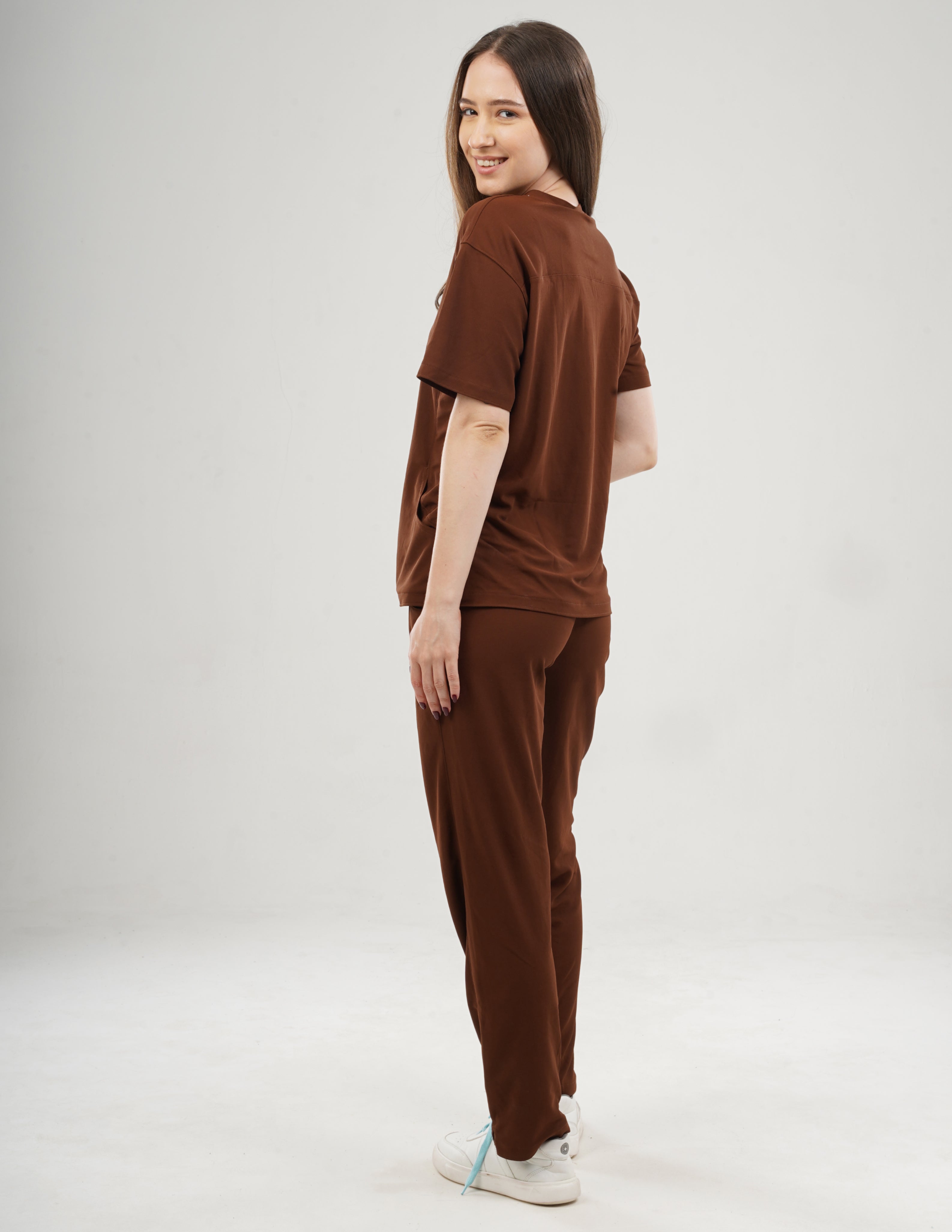 MOCHA BROWN  V Neck / Straight Pant / 2 way Stretch (FemaleFullset) MKZ92
