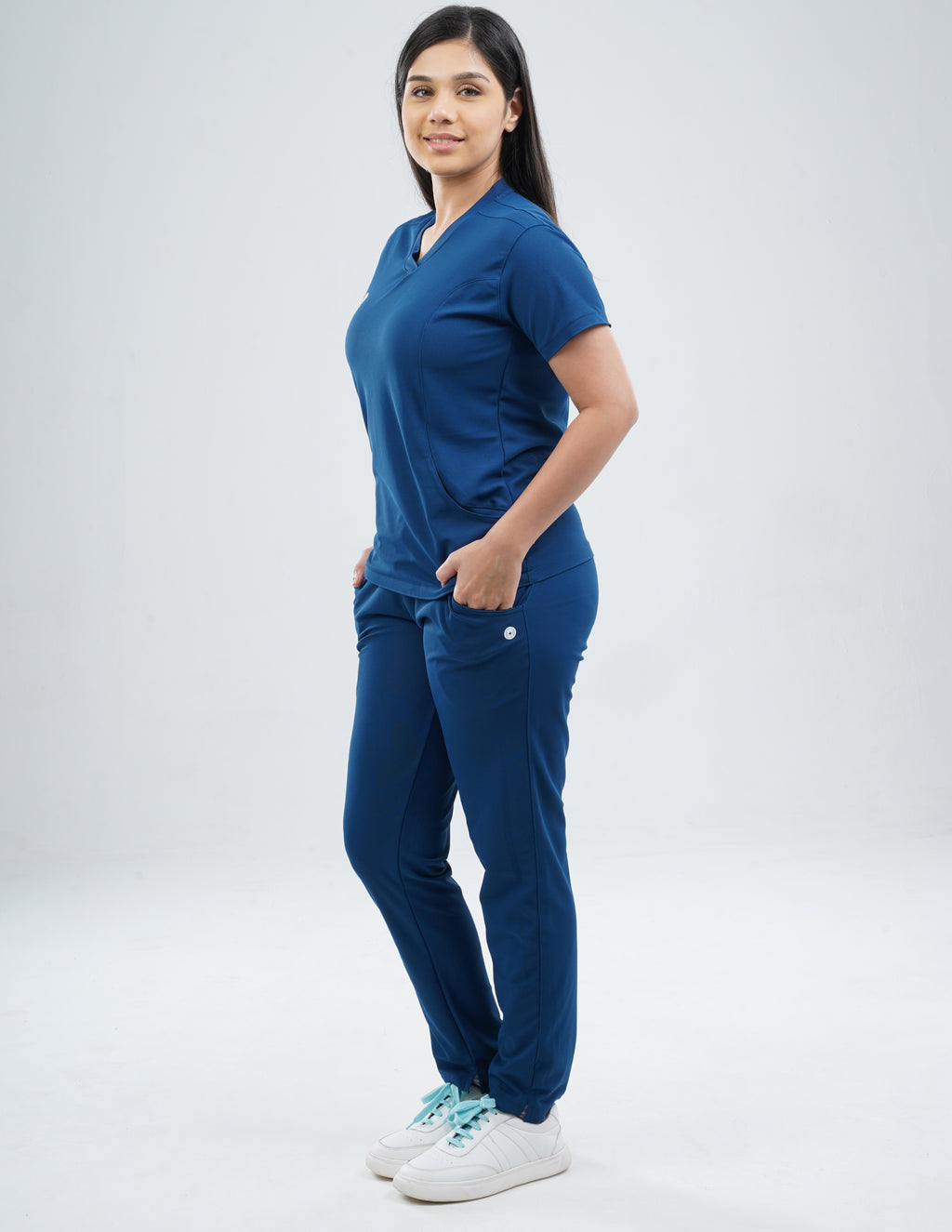 COSMIC BLUE  V Neck / Straight Pant / 2 way Stretch (FemaleFullset) MKZ56