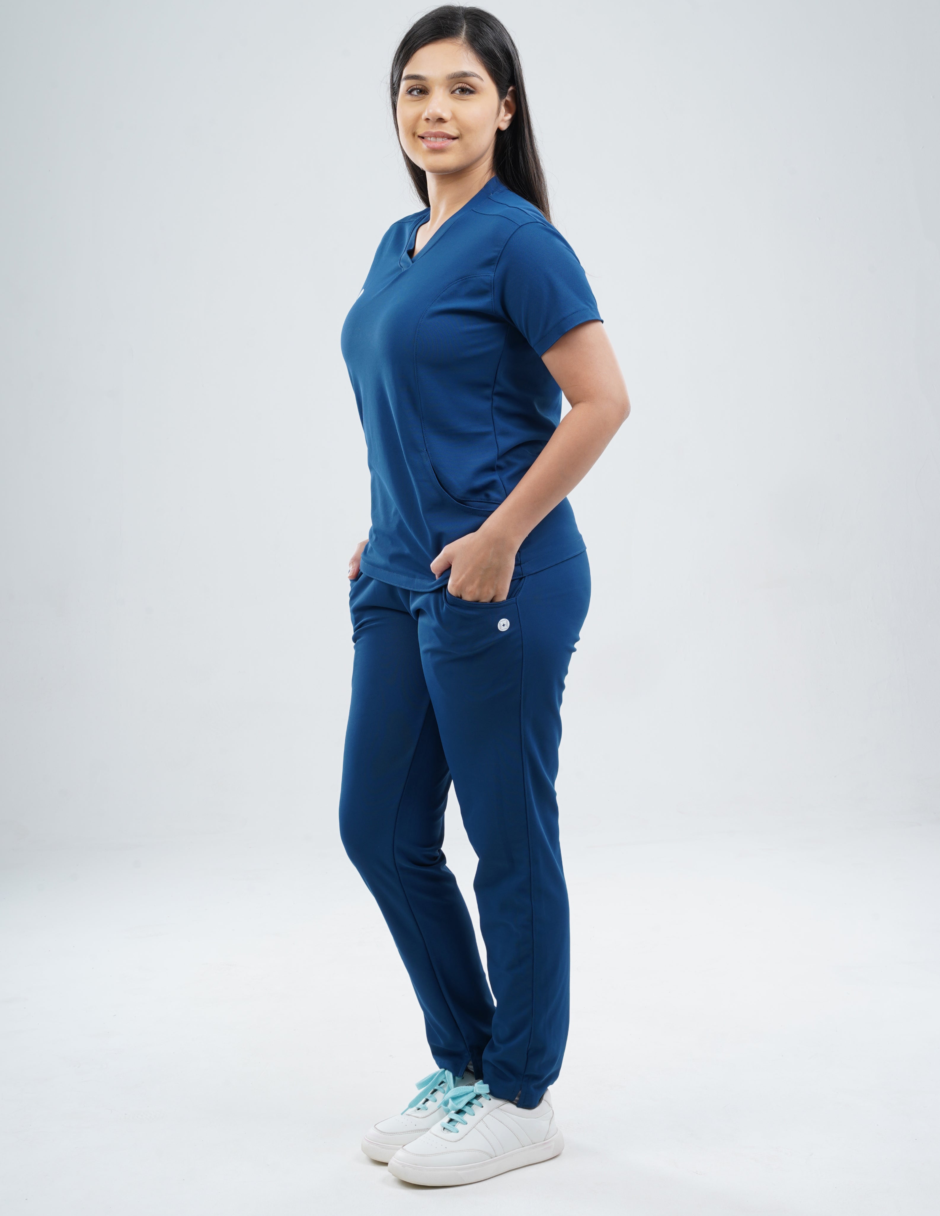 COSMIC BLUE  V Neck / Straight Pant / 2 way Stretch (FemaleFullset) MKZ56