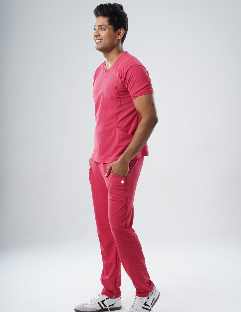 MELANGE PINK  V Neck / Straight Pant / 2 way Stretch (MaleFullset) MKZ207