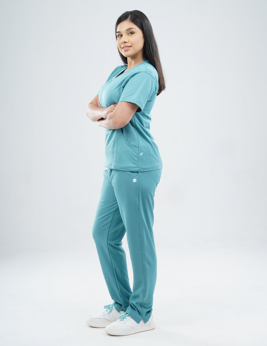 HYLORA TEAL  V Neck / Straight Pant / 2 way Stretch (FemaleFullset) MKZ36