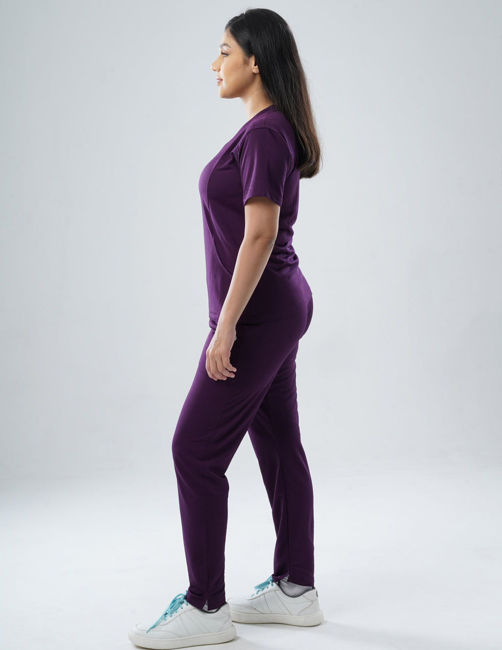 MERLOT WINE V Neck / Straight Pant / 2 way Stretch (FemaleFullset) MKZ16