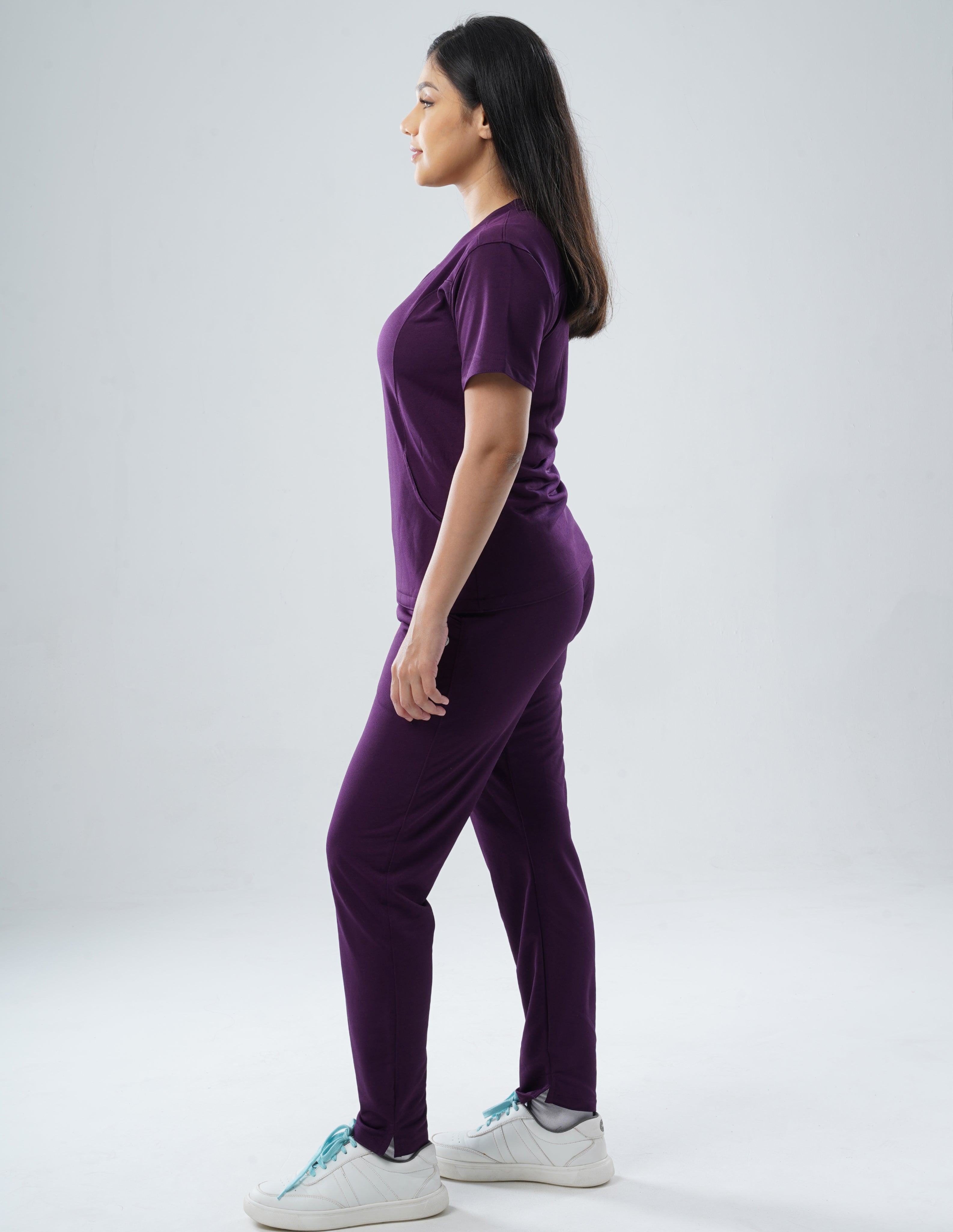 MERLOT WINE V Neck / Straight Pant / 2 way Stretch (FemaleFullset) MKZ16