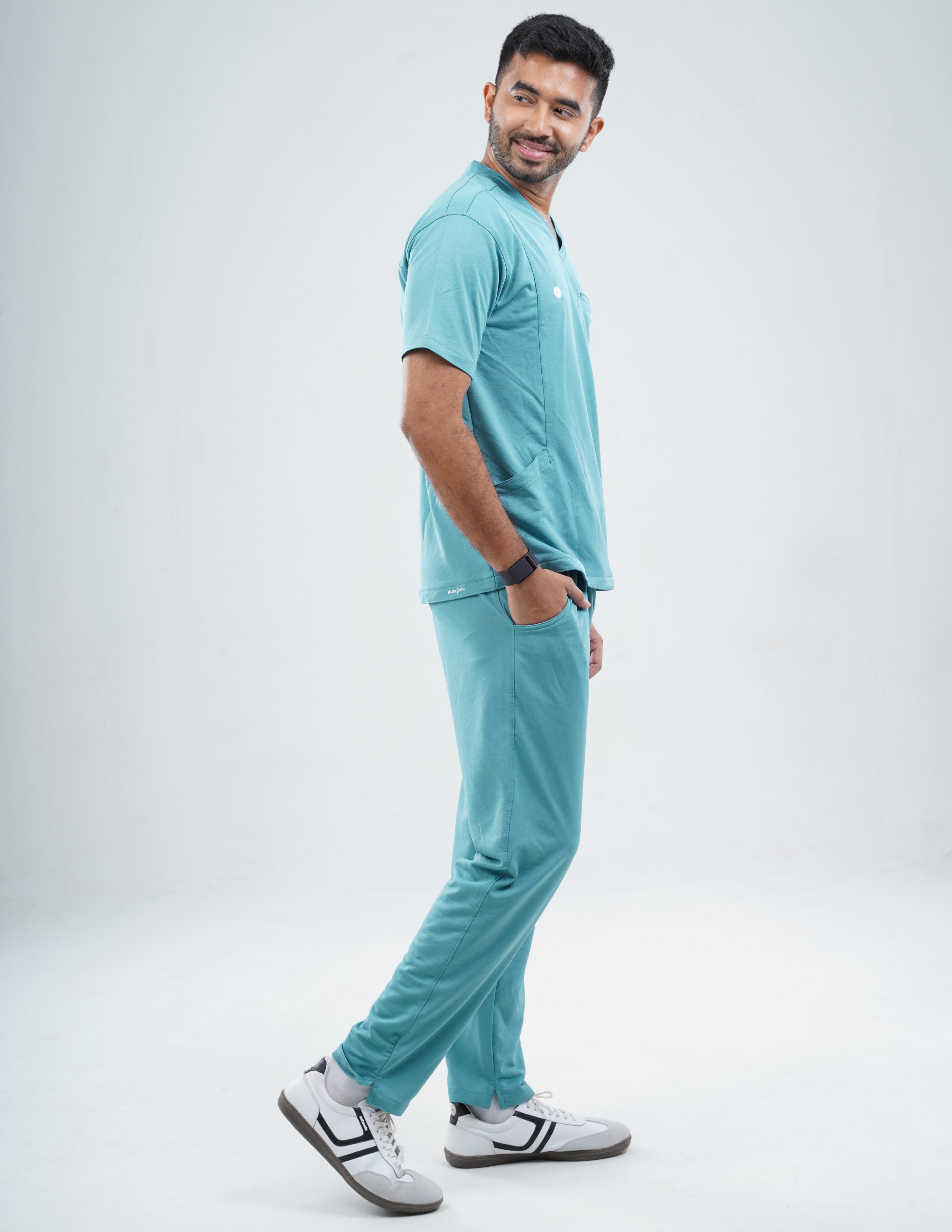 HYLORA TEAL  V Neck / Straight Pant / 2 way Stretch (MaleFullset) MKZ167