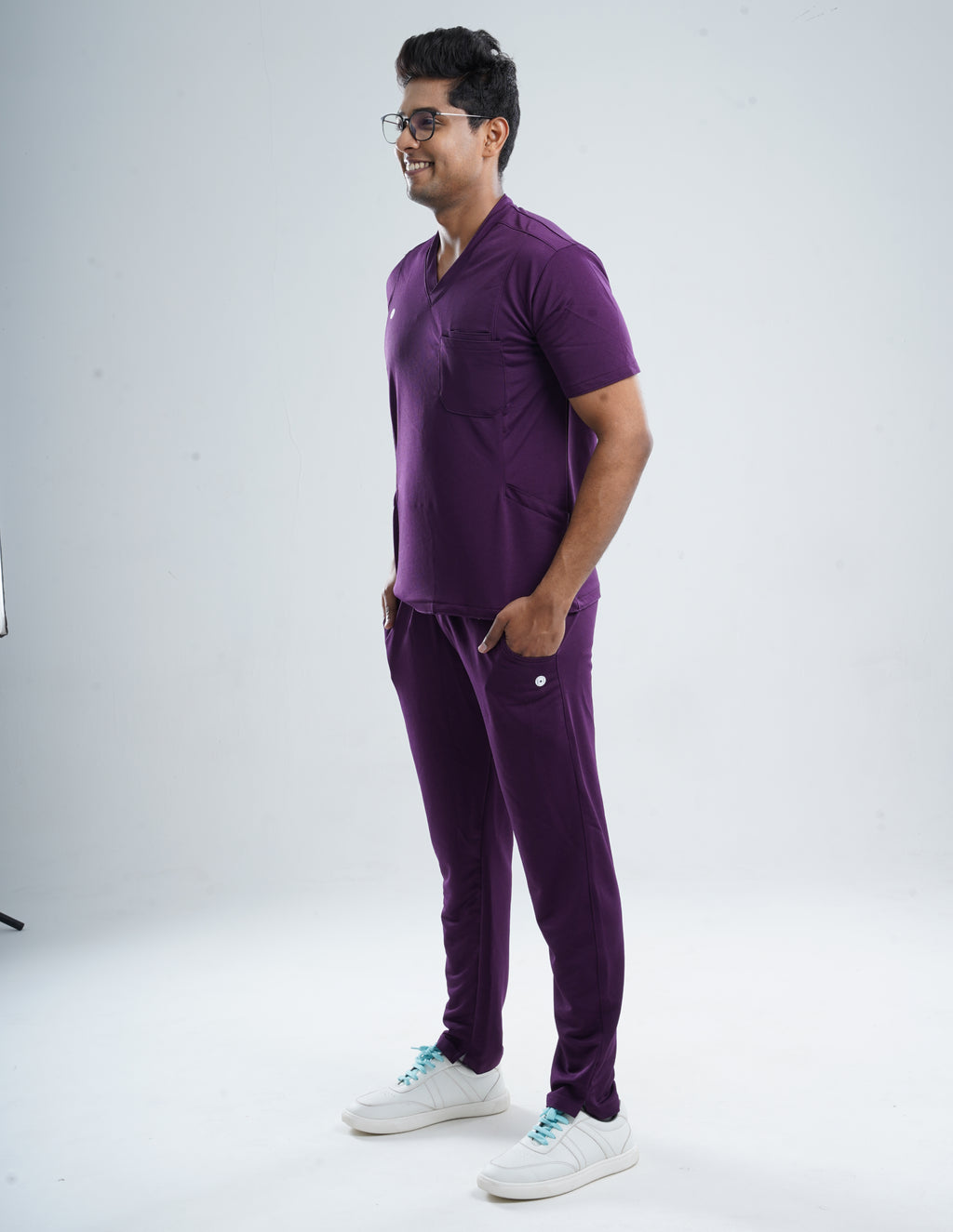 MERLOT WINE  V Neck / Straight Pant / 2 way Stretch (MaleFullset) MKZ143