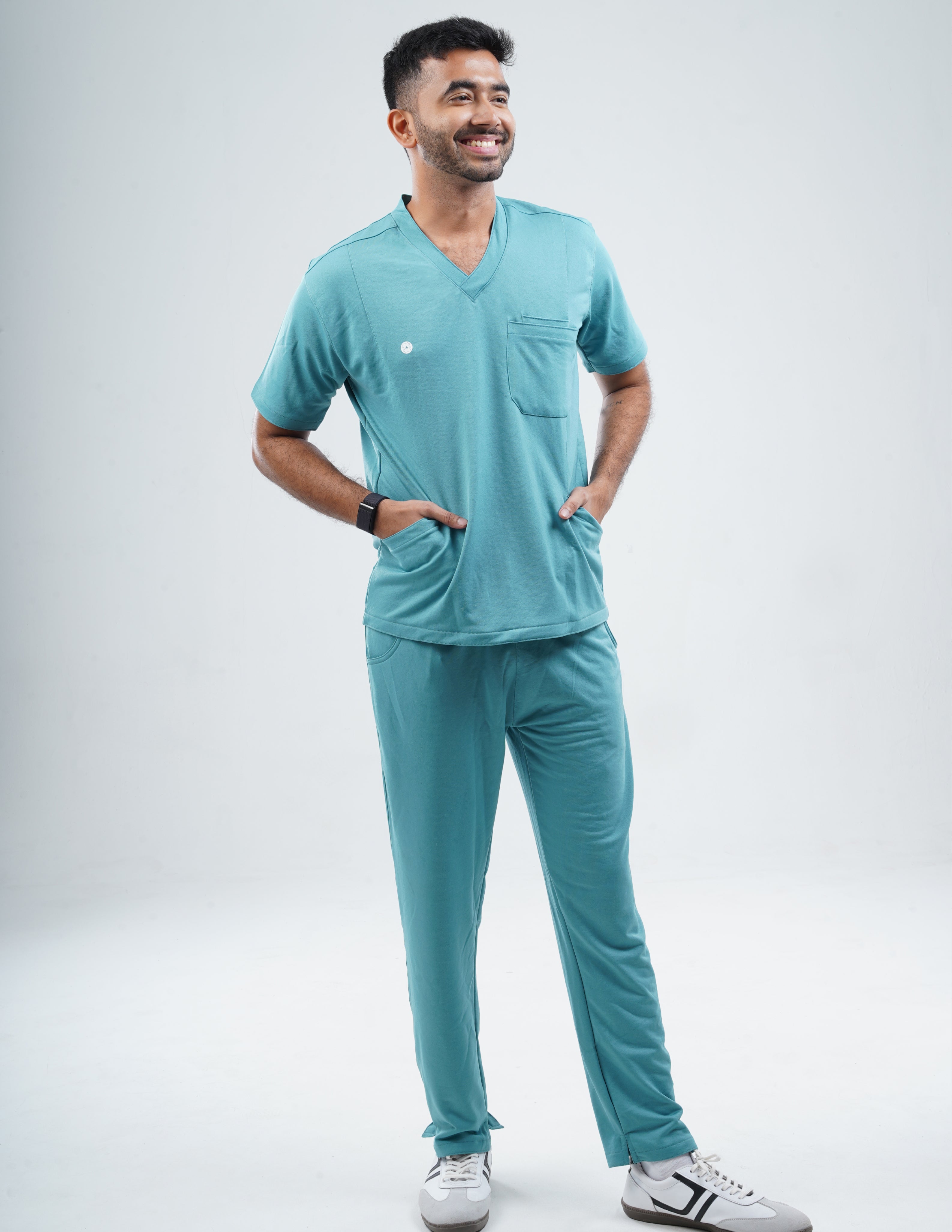 HYLORA TEAL  V Neck / Straight Pant / 2 way Stretch (MaleFullset) MKZ167